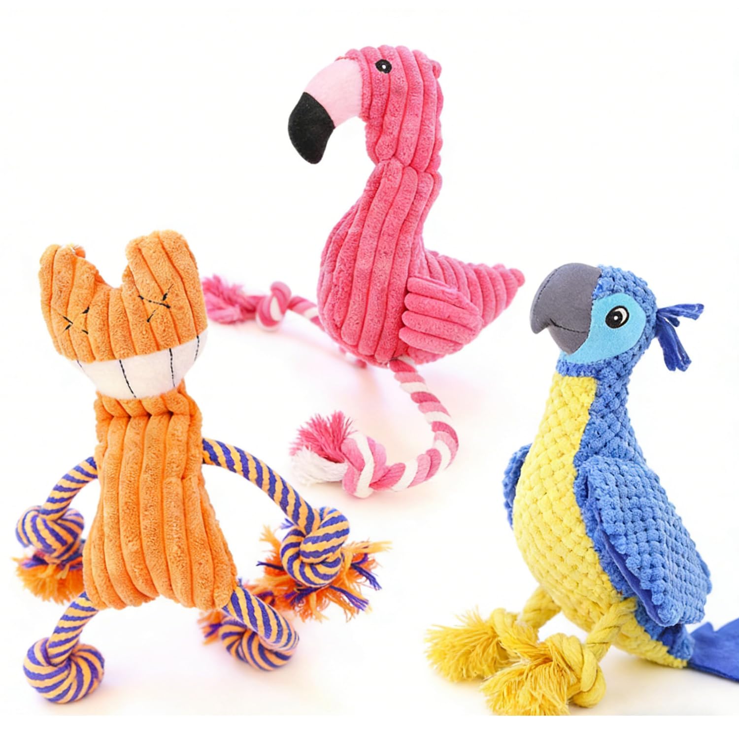 Interactive Squeaky Dog Toys 3 Pack Plush Rope Chew Toys for Small Medium Large Breed Puppies Teething Toys