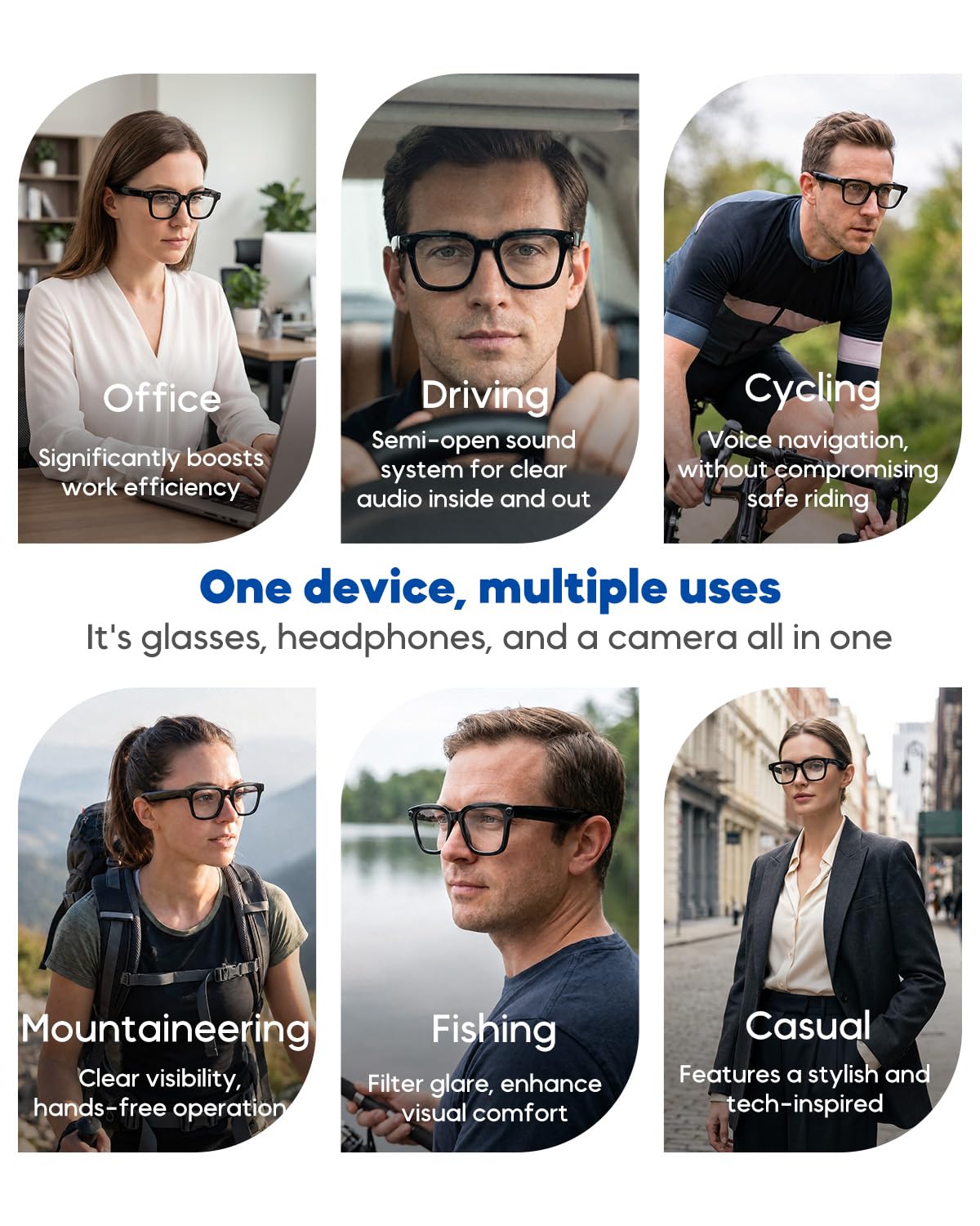 Gafas Inteligentes con Cámara y Bluetooth, 8 Mpx, HD 1200p | con Funciones de Grabación de Fotos, Vídeo y Audio, Traducción en Tiempo Real, Asistente de Voz y Reconocimiento de Objetos