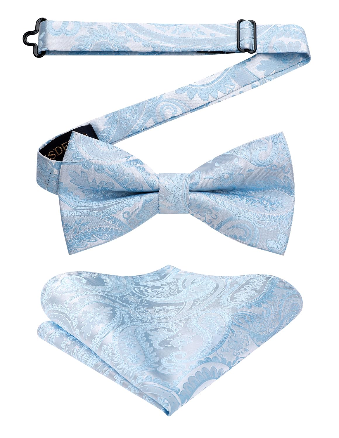 HISDERN Men's Solid Color Pre-tied Bow Tie Adjustable Tuxedo Two Layer Bow Tie and Pocket Square Set with Gift Box