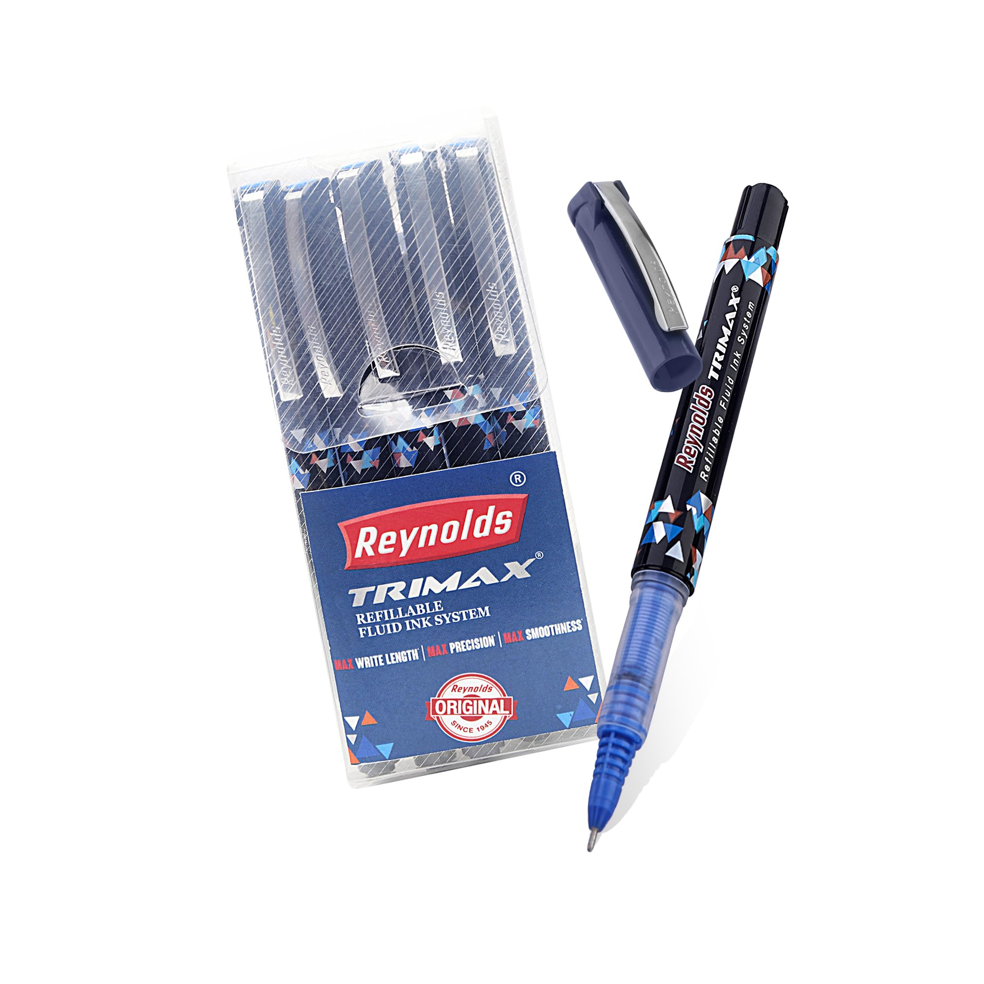 Reynolds TRIMAX RollerBall Pen SET - 5 PENS BLUE | ROLLER BALL PEN FOR WRITING | PEN FOR STUDENTS & OFFICE STATIONERY | 0.5 mm TIP SIZE-picture-15