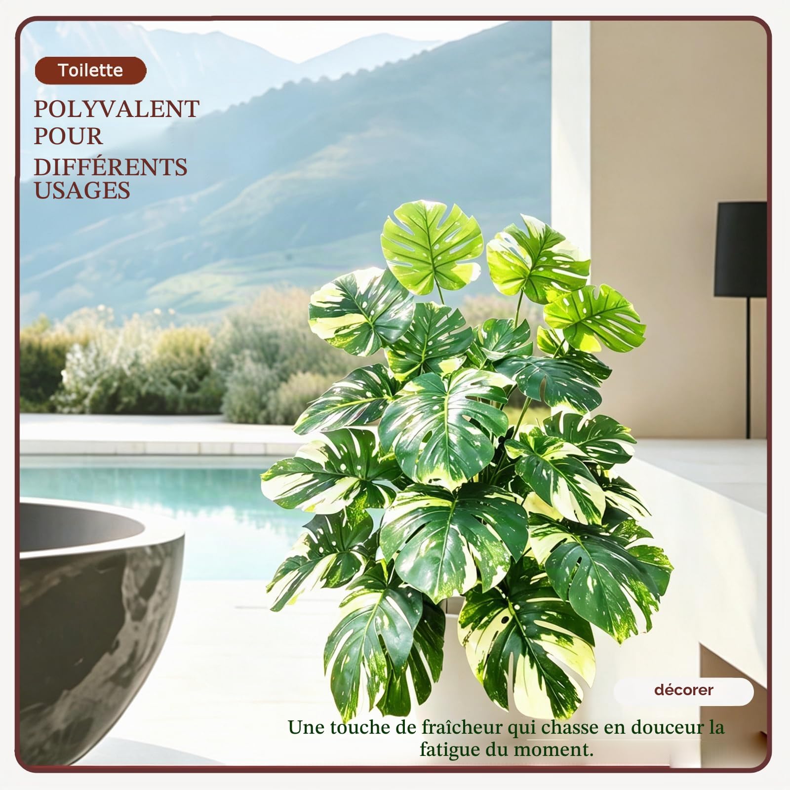 Monstera Artificielle en Pot，101 cm，24 Feuilles，Plante Tropicale