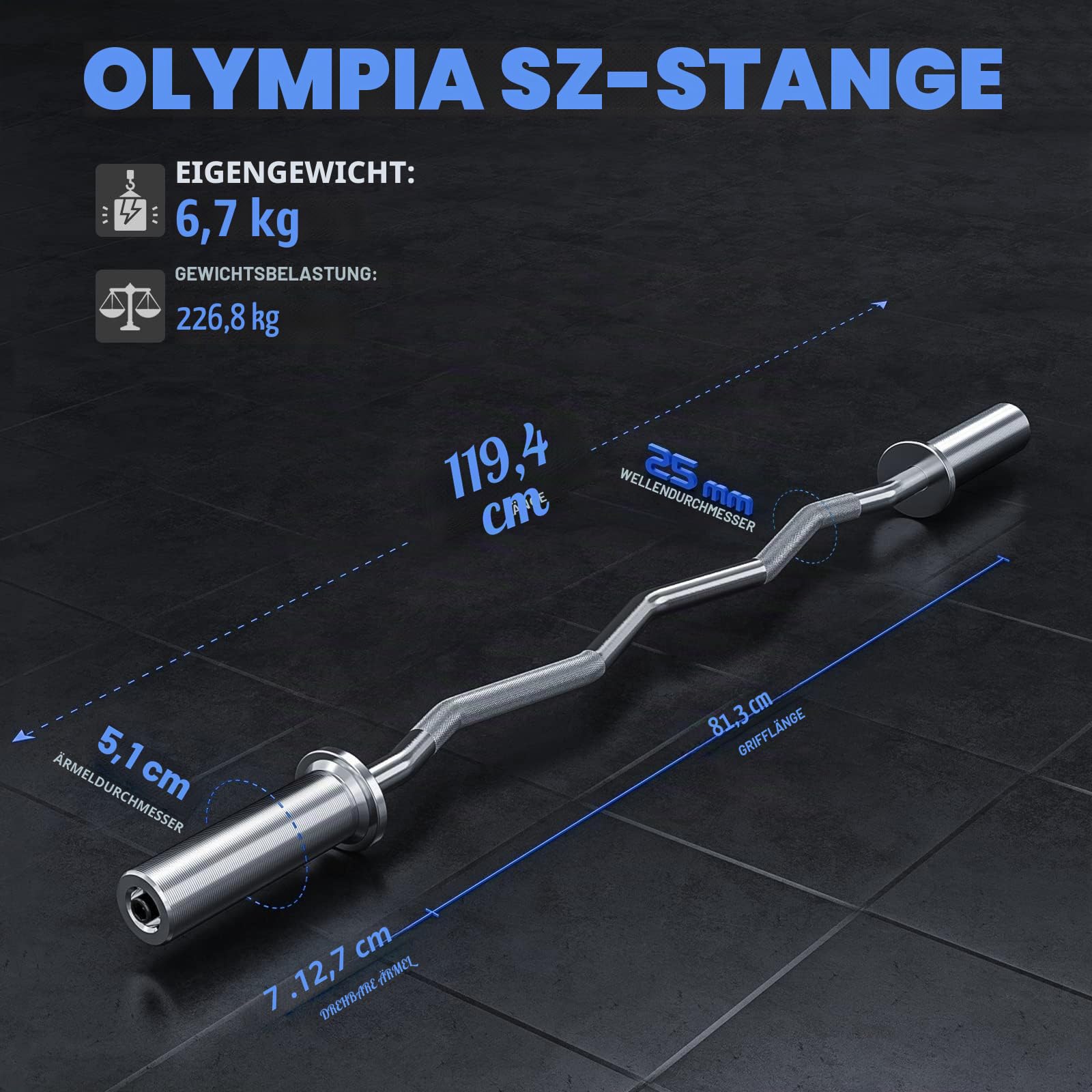 Olympic EZ Curl Langhantelstange, 119,4 cm, Curlstange für Gewichtheben, Hüftstöße, Kniebeugen, Bizeps, Home-Gym, Hantelstange, Chrom-Curlingstange mit 2 Federverschlüssen für 5,1 cm Hantelscheiben