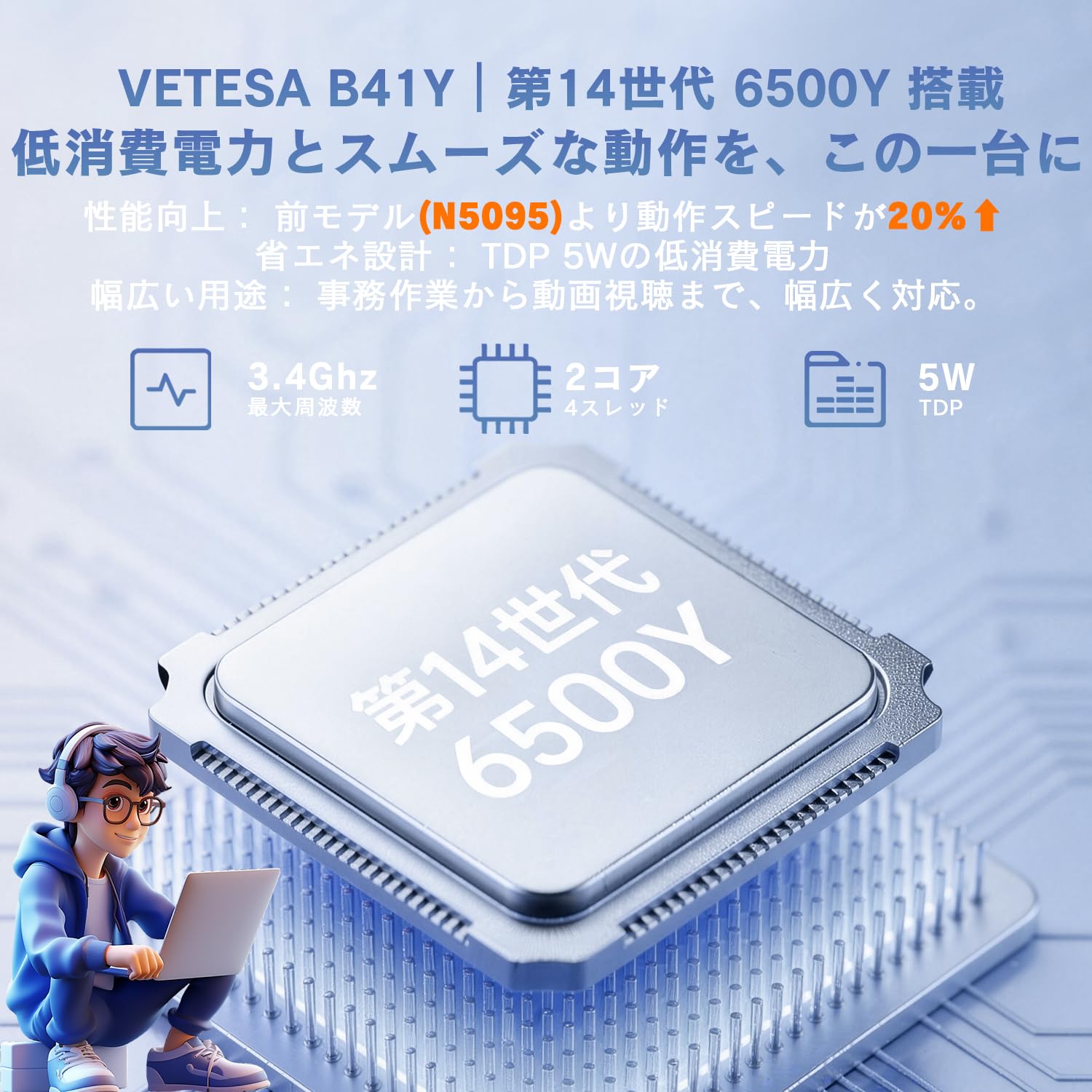 Amazon.co.jp: VETESA ミニpc 【第14世代 6500Y 2026年 初登場｜8GB
