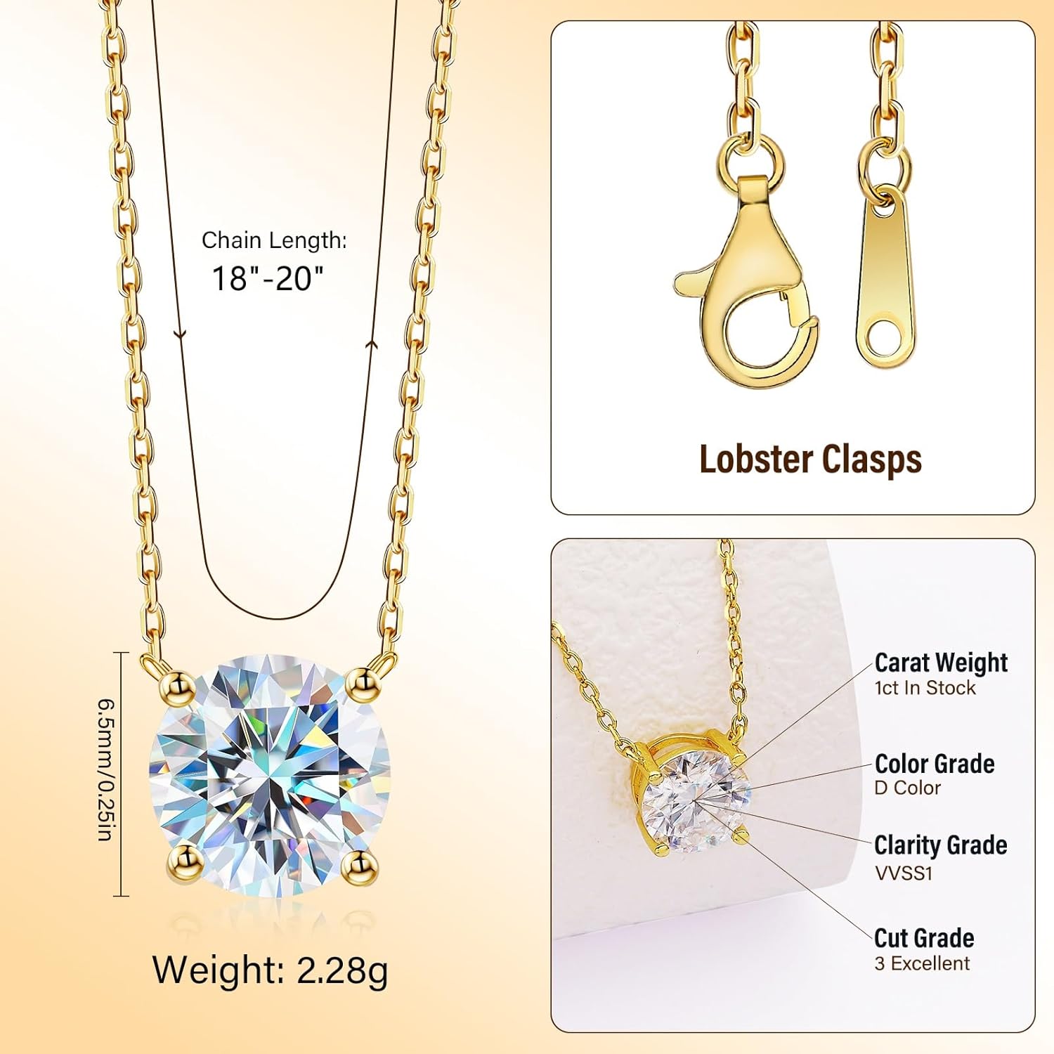 Diamond Necklace for Women, Moissanite Pendant Jewelry for Mothers Gifts, Diamond Necklace Gifts for Mothers Day with GRA Certificate Wife Mom