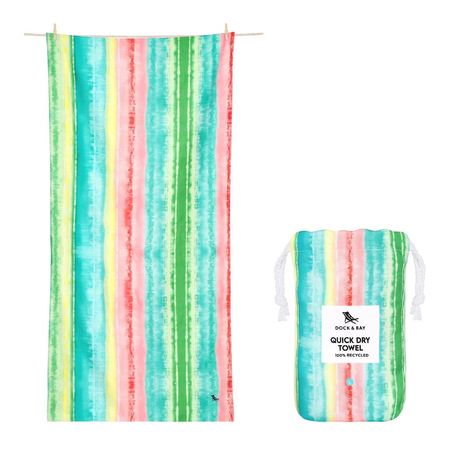 Dock & Bay Beach Towel - Quick Dry, Sand Free - Compact, Lightweight - 100% Recycled - Includes Bag - Watermelon Sugar - Extra Large (200x90cm, 78x35)