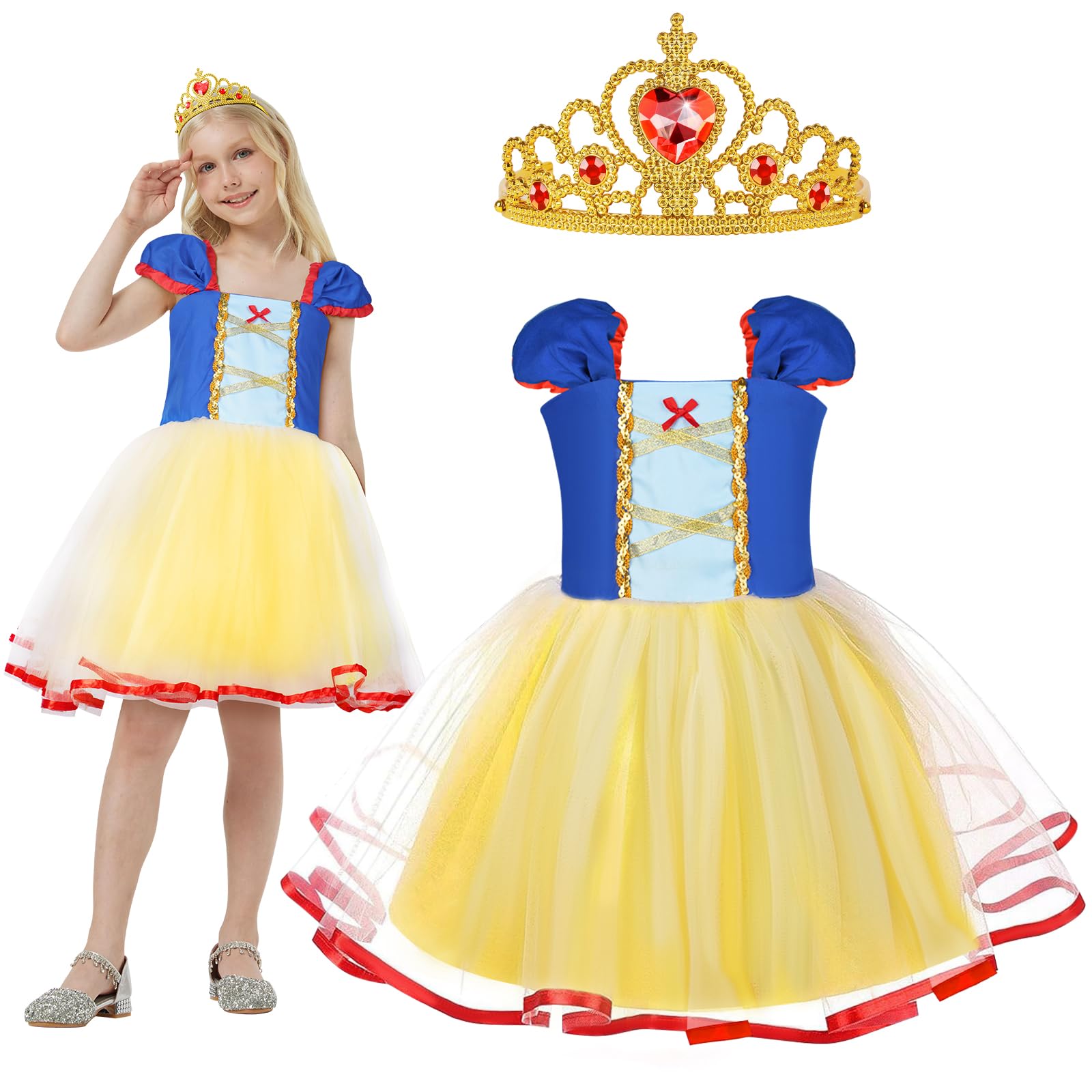 Disfraz Rapunzel Niña Vestido De Princesa Para Niñas AYBUY - Con Corona,  Brillante, Para Fiestas Y Cumpleaños Disfraz Blancanieves Niña, image size:1600x1600