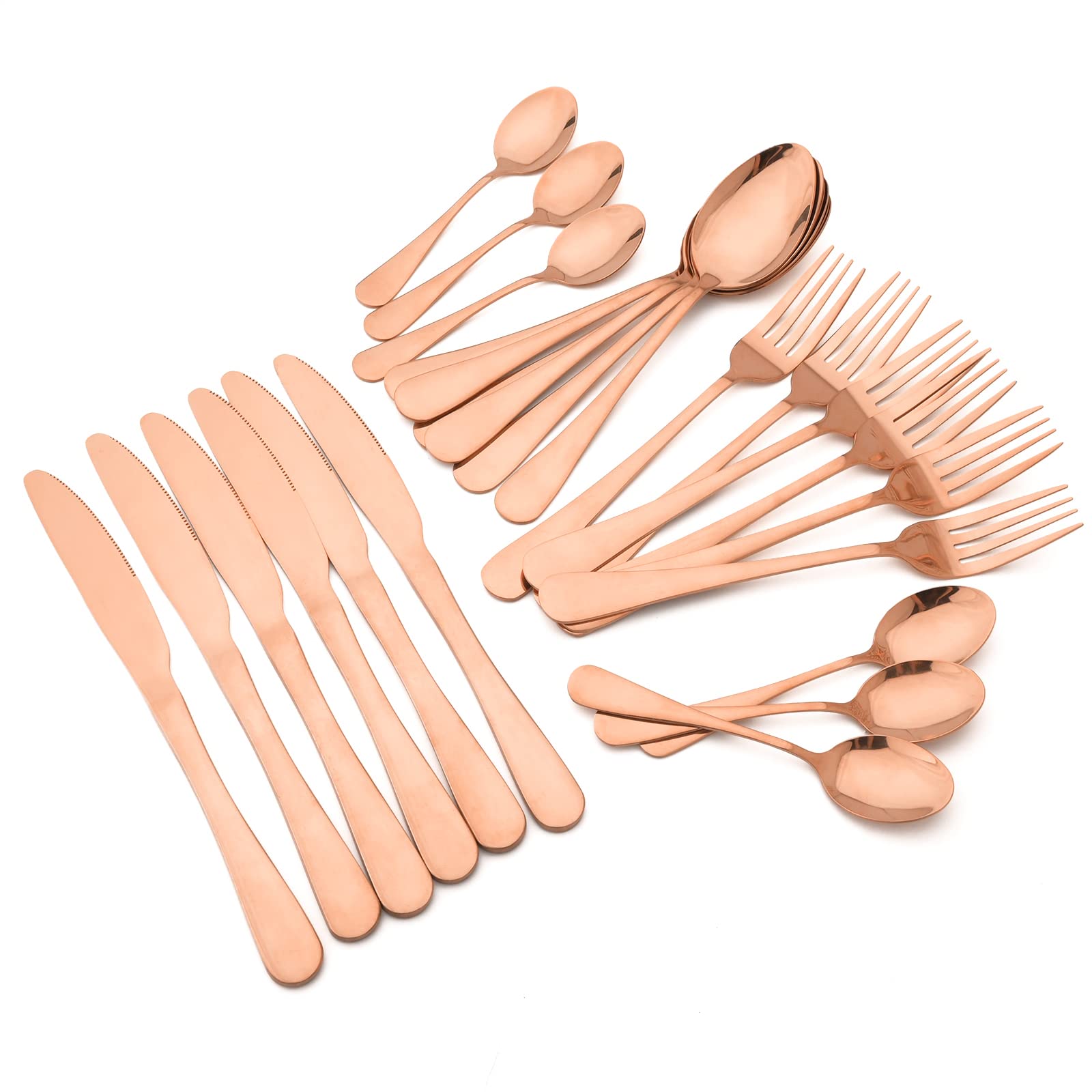 24 Pcs Copper Silverware Set For 6 Food Grade Stainless Steel Kitchen Wedding Utensils With Ergonomic Handle Elegant