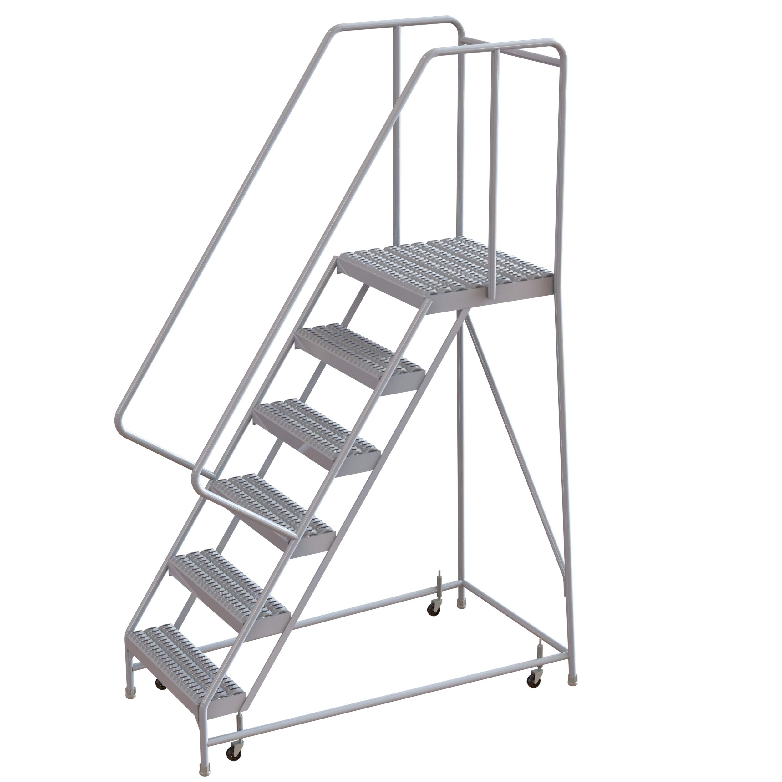 Tri-Arc WLAR106245-D4 6-Step, 21" Deep Top Rolling Ladder with Handrails, 24" Wide Grip Strut Tread