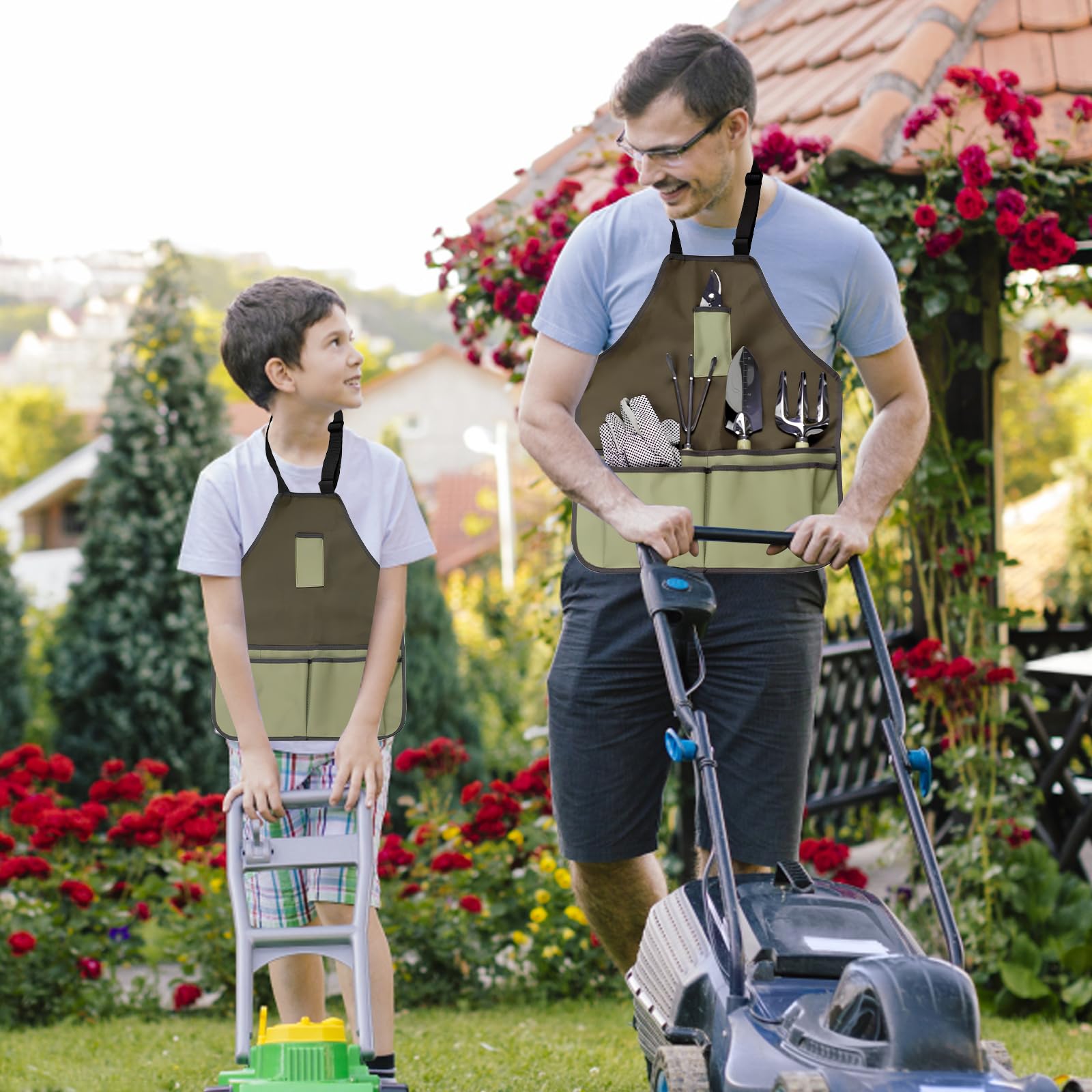 Tablier de Jardinier, 55x45cm, Sac à Outils de Jardinage, 38x25x9cm, avec 8 Poches, Portable Sac Fourre-Tout de Jardin(Aucun Outil)