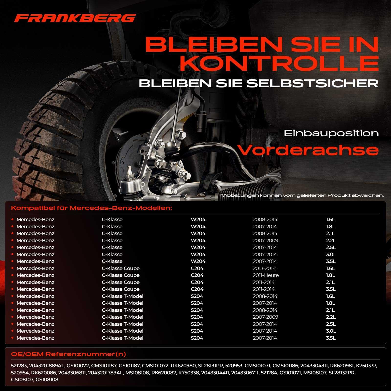 Frankberg 4x Querlenker + 2x Koppelstange Vorne Kompatibel mit C-Klasse T-Model S204 C-Klasse W204 C-Klasse Coupe C204 Replace# 2043304311