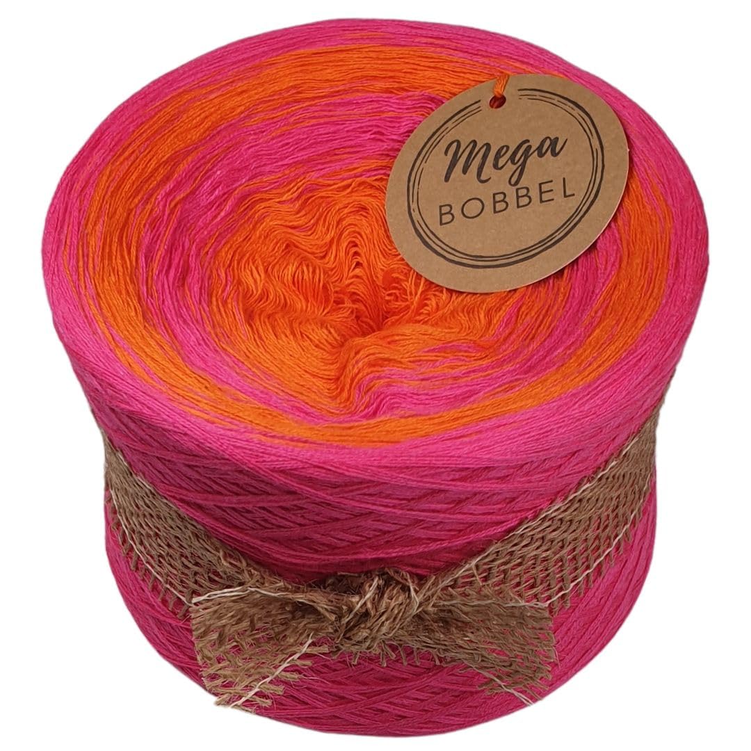 MegaBobbel*Pinke Orange*A367* (Außenfarbe: Neon Pink) Farbverlaufsgarn - Lace Garn Bobbel Wolle zum Häkeln & Stricken (4 fädig, 3750m)