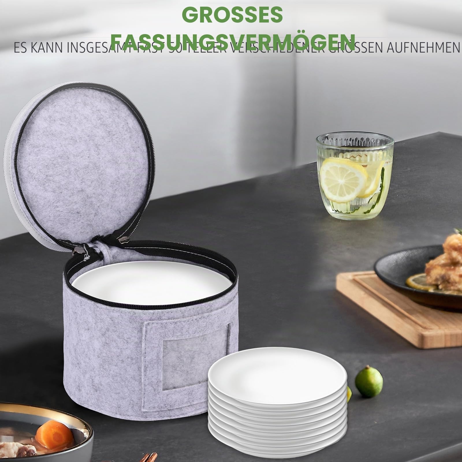 Filzteller-Aufbewahrung, 21,2 cm, 21,6 cm, 25,4 cm, 25,4 cm, 30,5 cm, Campervan-Schüsseln, Taschen, Camping, mit Deckel, Geschirr-Organizer mit 48 Protektoren, Trennwand, staubdicht, für Carvan