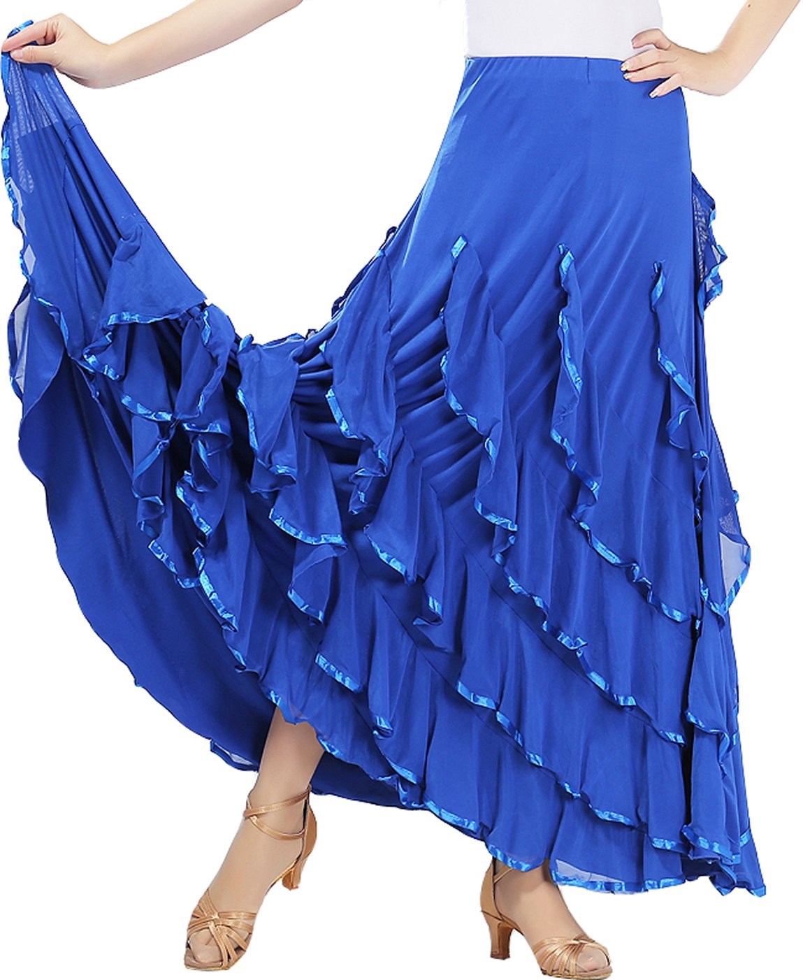 Women's Elegant Ballroom Spanish Standard Waltz Party Swing Long Dance Skirt