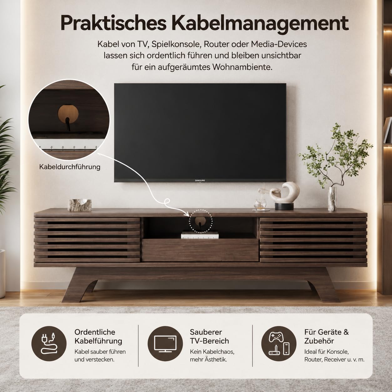 Szafka pod telewizor 150 cm, komoda z 2 drzwiami i szufladą, nowoczesny stolik pod telewizor z otwartą przestrzenią do przechowywania, szafka pod telewizor do 65 cali