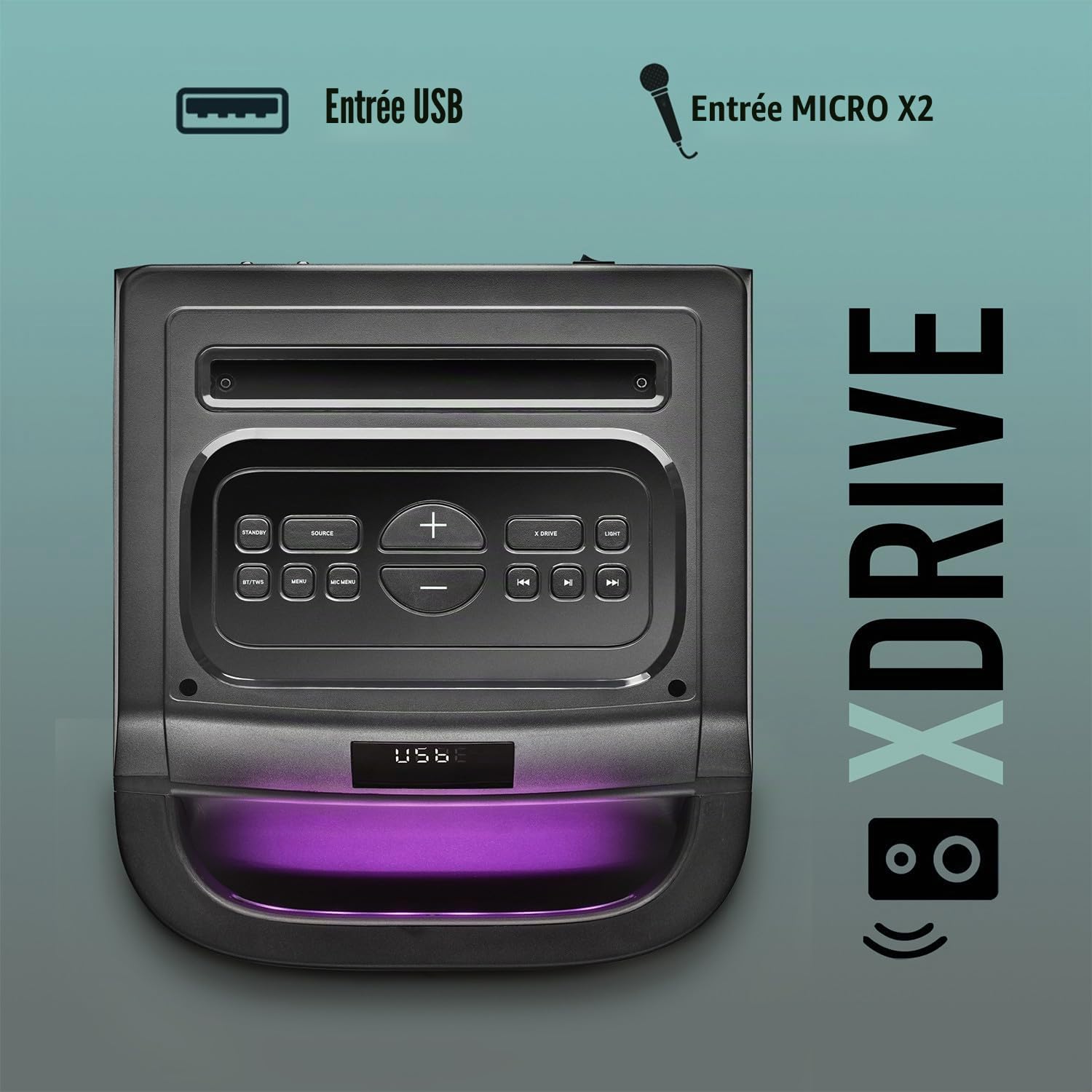 Enceinte Active Sono DJ NGS WILDSPACE2-2000W, Bluetooth, USB/AUX, Lumière LED, TWS, 1 SUB 10", Soirée, Fête, Jeu de lumière