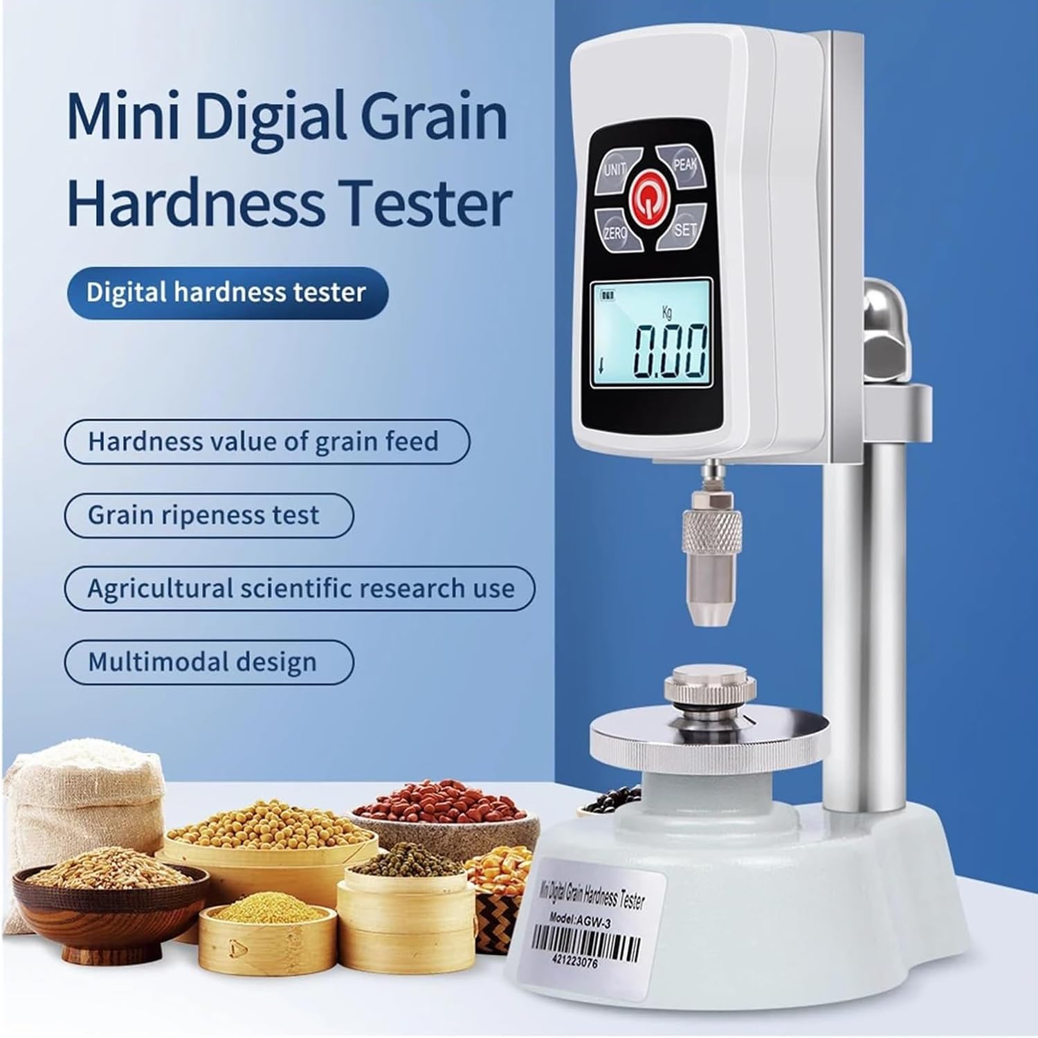 Probador digital de dureza de grano, durómetro de alta precisión para pruebas de calidad de semillas, pantalla LCD retroiluminada, carga máxima de 20 kg, análisis de forraje y arroz con cáscara