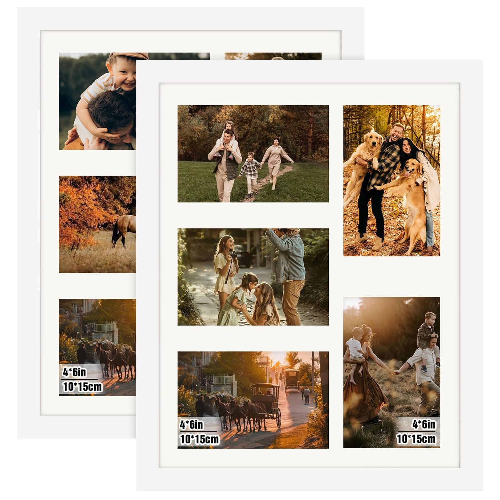 Twirush White 2 Pcs Collage Picture Frame, 15.3X12.8 Inch Multi Photo Frame, Display Five 6X4 Inch Photos, Wall Display, Multi-Aperture Picture Set For Home Office Living Room Décor (White)