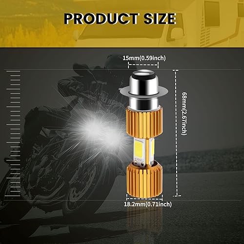 Miniatura 4 de YM E-Bright P15D - Lámpara de luces para motocicleta, 3 bombillas LED COB de 18 W, haz alto y bajo, color blanco, paquete de 2