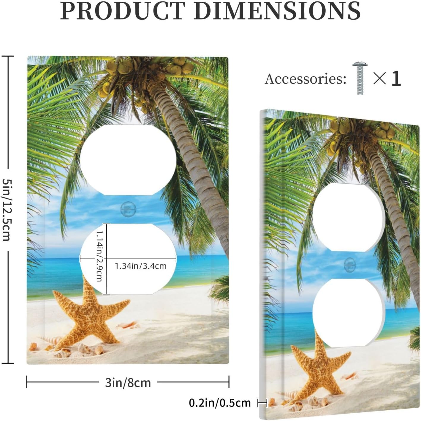 Decorative Outlet Covers Hawaii Beachy Starfish Tropical Palm Ocean Sea Sky 1 Gang Wall Plate Receptacle Duplex Light Switch Cover Plate Single Dual Plug Covers Electrical Switchplate Faceplate