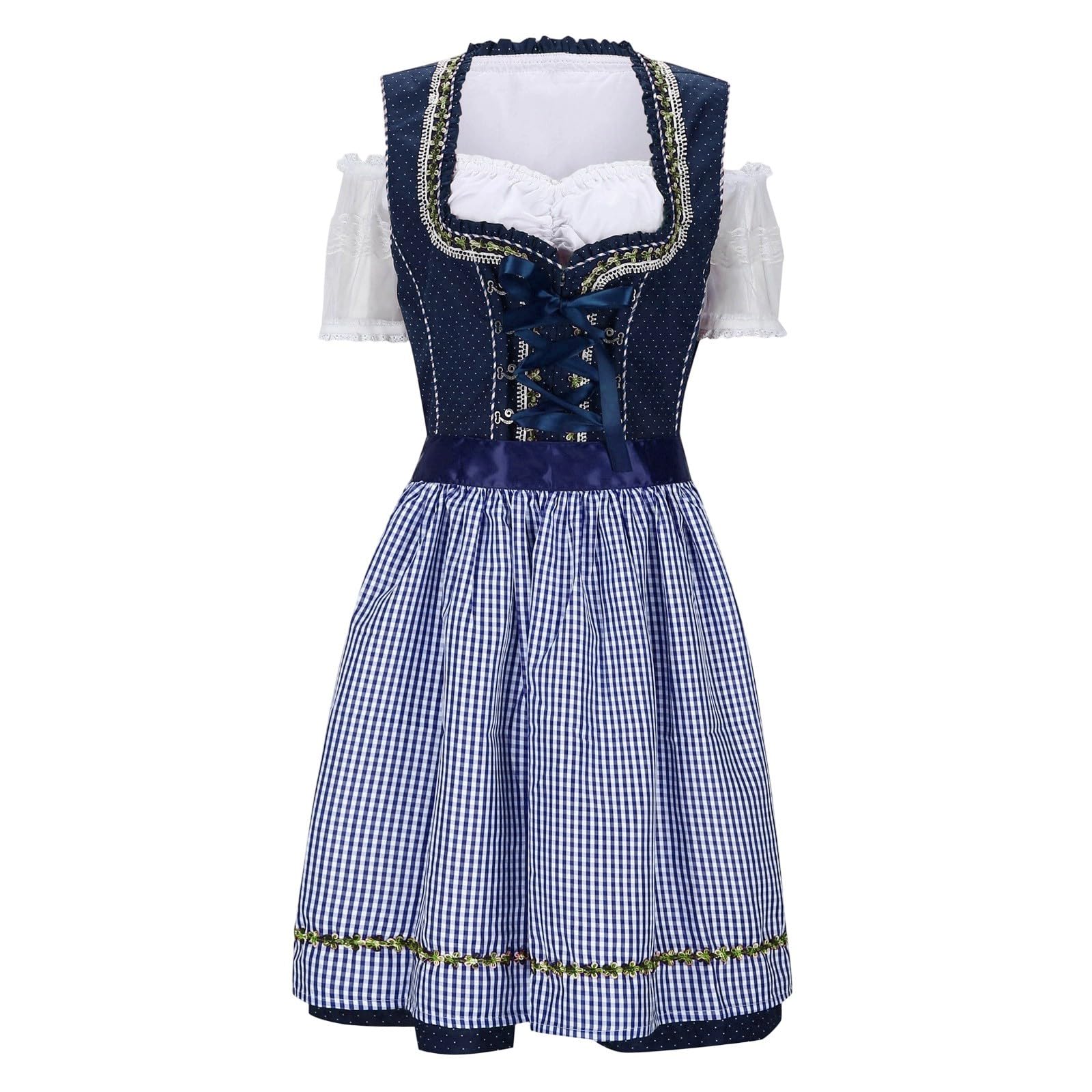 Generisch Oktoberfest Outfit Damen Kariert Dirndl Und Bluse Mit Schürze Kurzarm Dirndl Women Frauen Midi Kleid Trachtenkleid Tracht Dirndlbluse Elegante Trachtenmode Dirndlschürzen