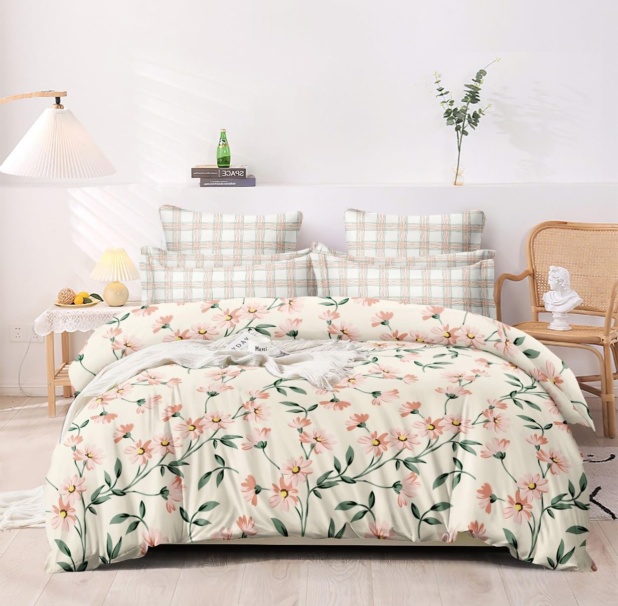 DECOMIZER Luxurious Glace Cotton Duvet Cover, Comforter Cover, Rajai Cover, Blanket Cover,Quilt Cover King Size 90"x100" inches- Cream ColoredFloral-image-28