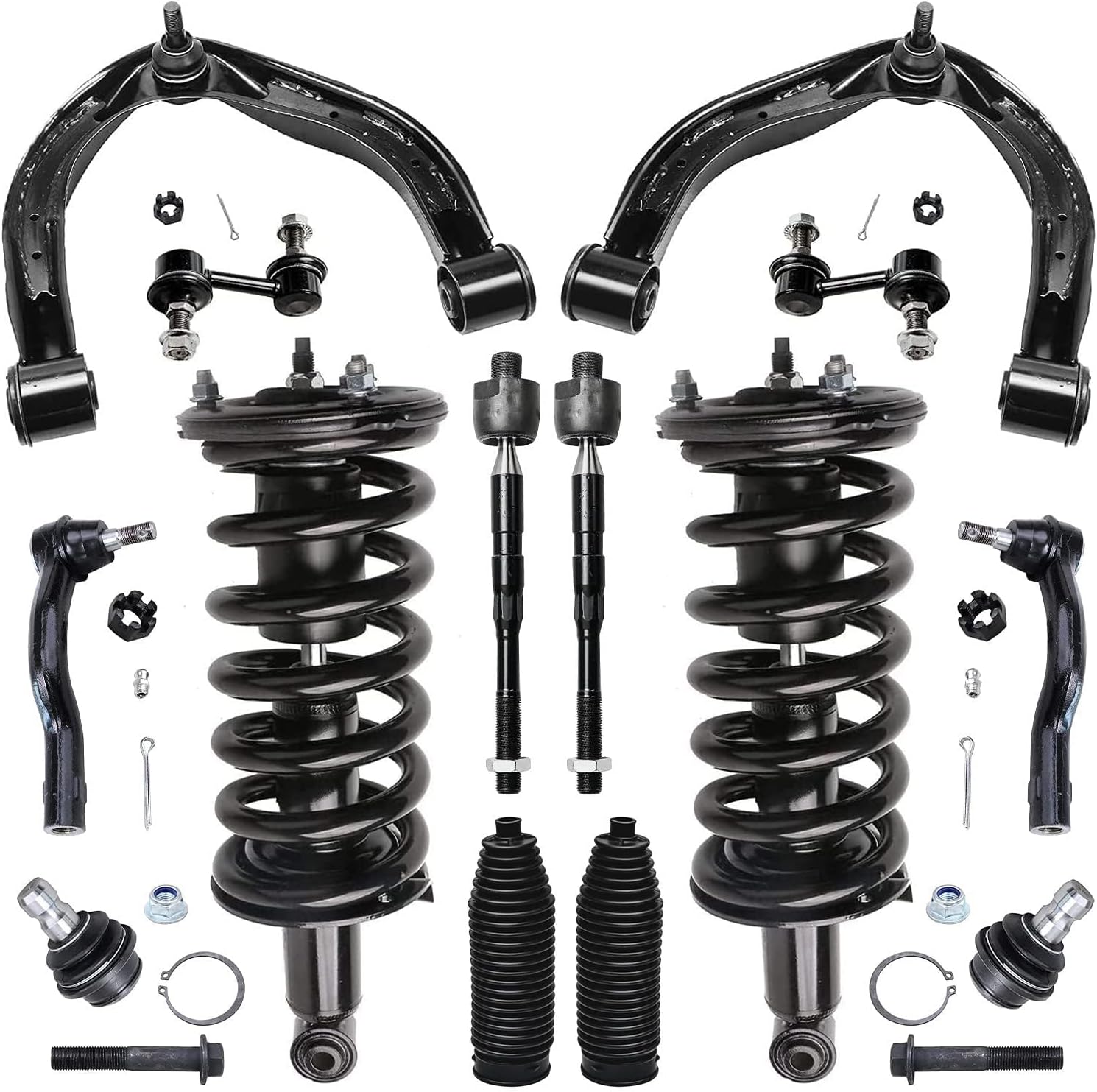 Detroit Axle - Front Struts w/Coil Spring Assembly Upper Control Arm w/Ball Joint Inner Outer Tie Rods w/Boots Sway Bars for 2004-2010 Infiniti QX56 - [2005-2014 Nissan Armada] - 2004-2015 Titan