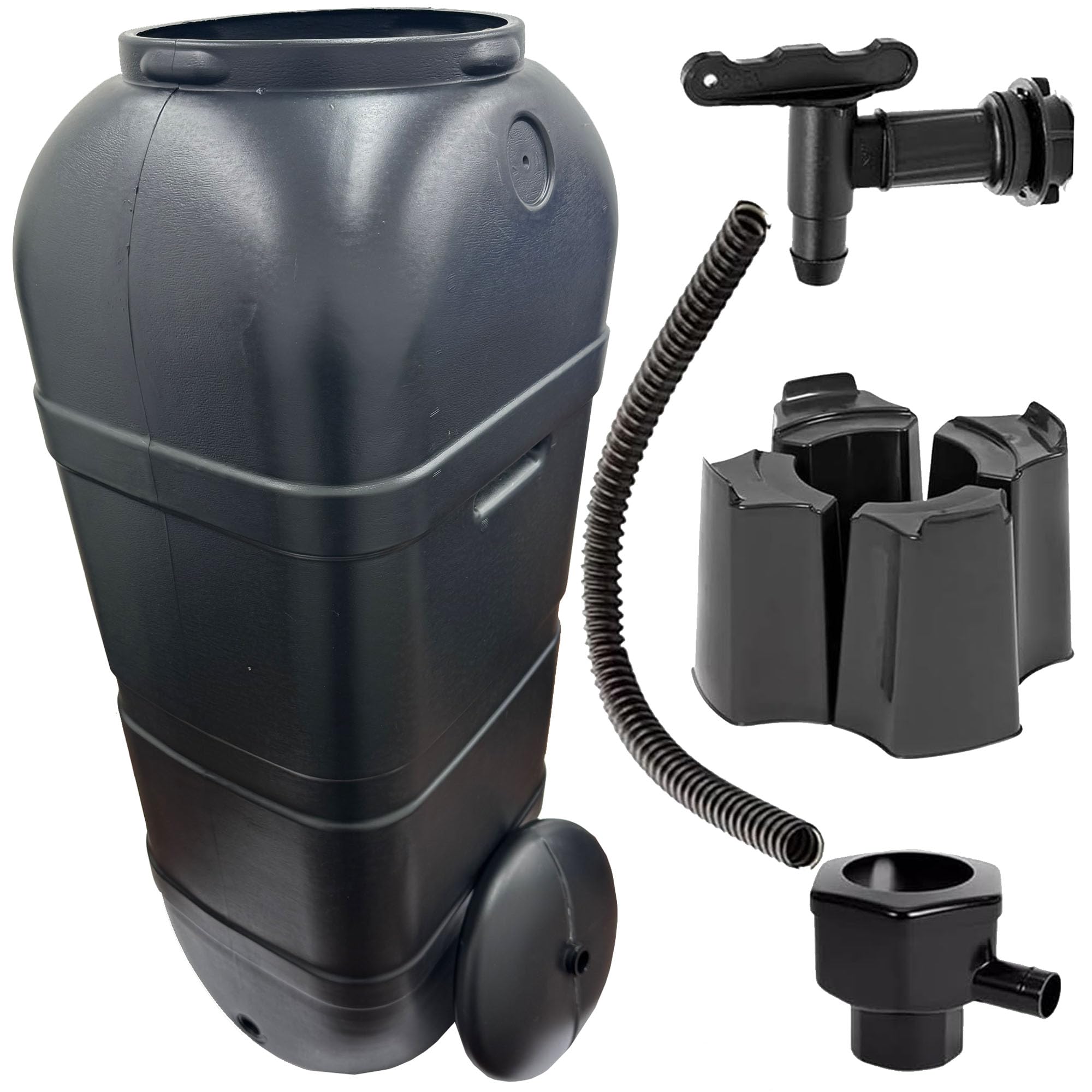 Pluto Packaging Black 100L Rain Collector Space Saving Super Slim Water Butt Rainwater Harvesting Kit Conserve Water