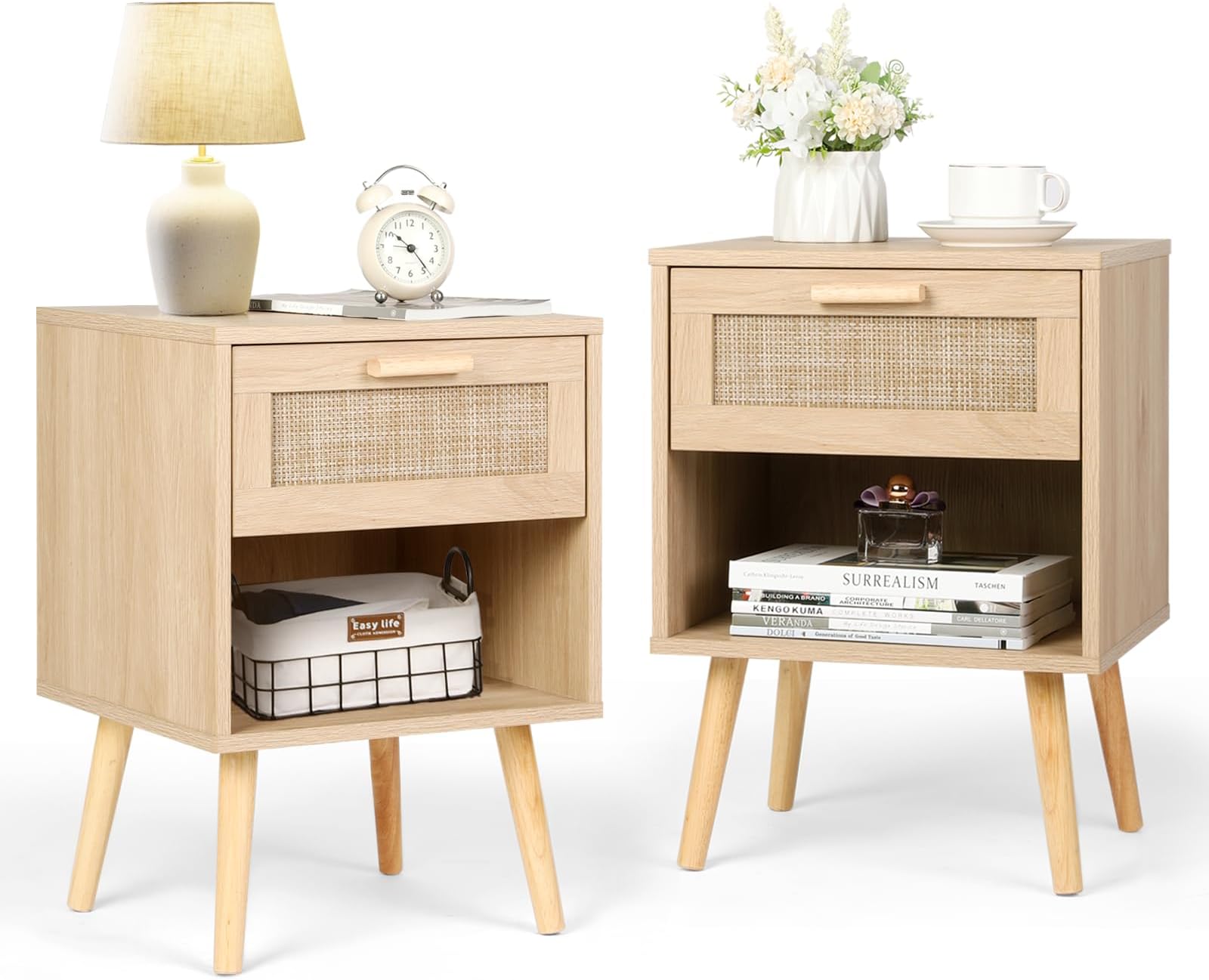 Amazon.com: Aobafuir Nightstands with Charging Station, End Table ...