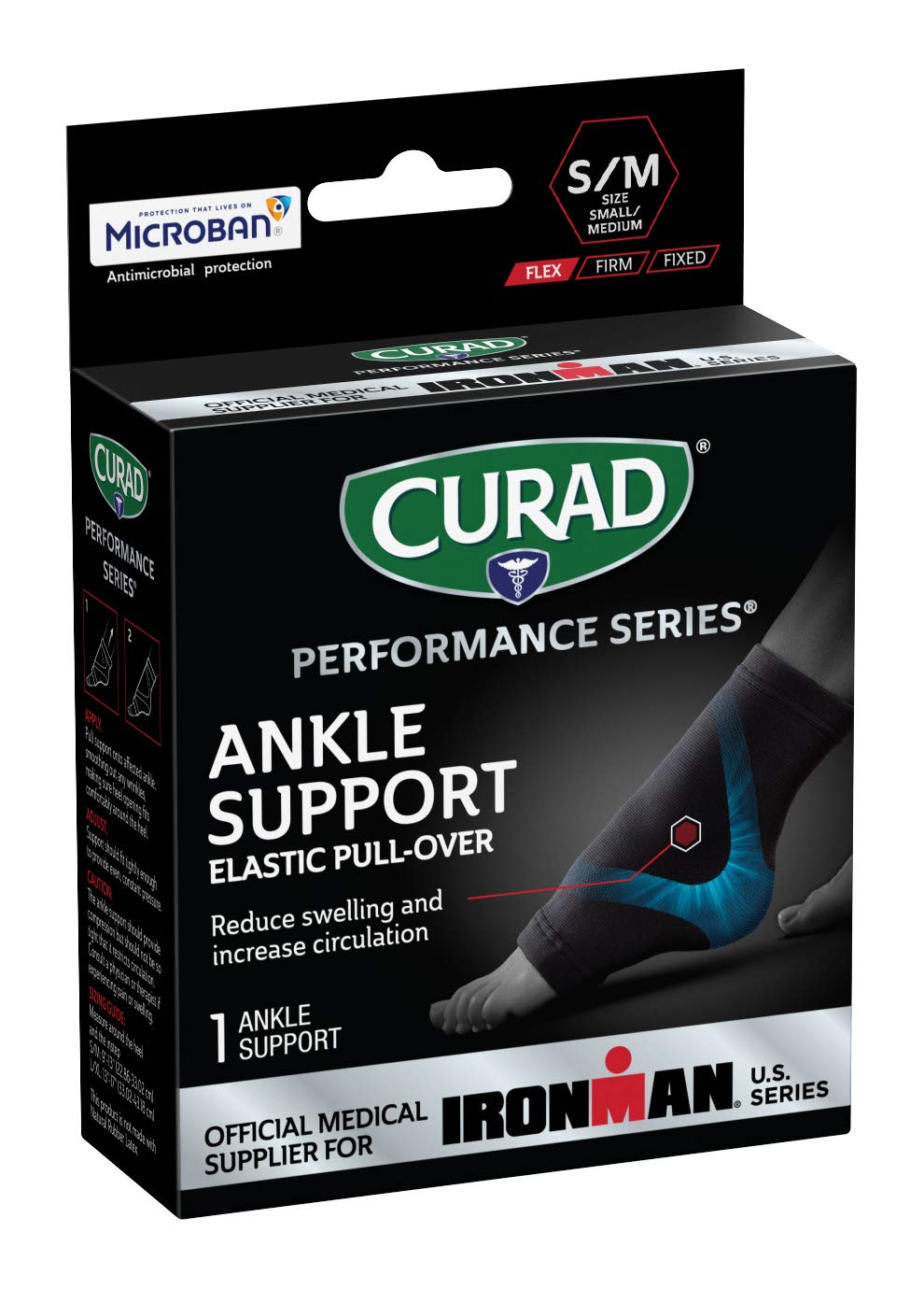 CuradPerformance Series IRONMAN Ankle Support, Elastic, Small/Medium, 1 count
