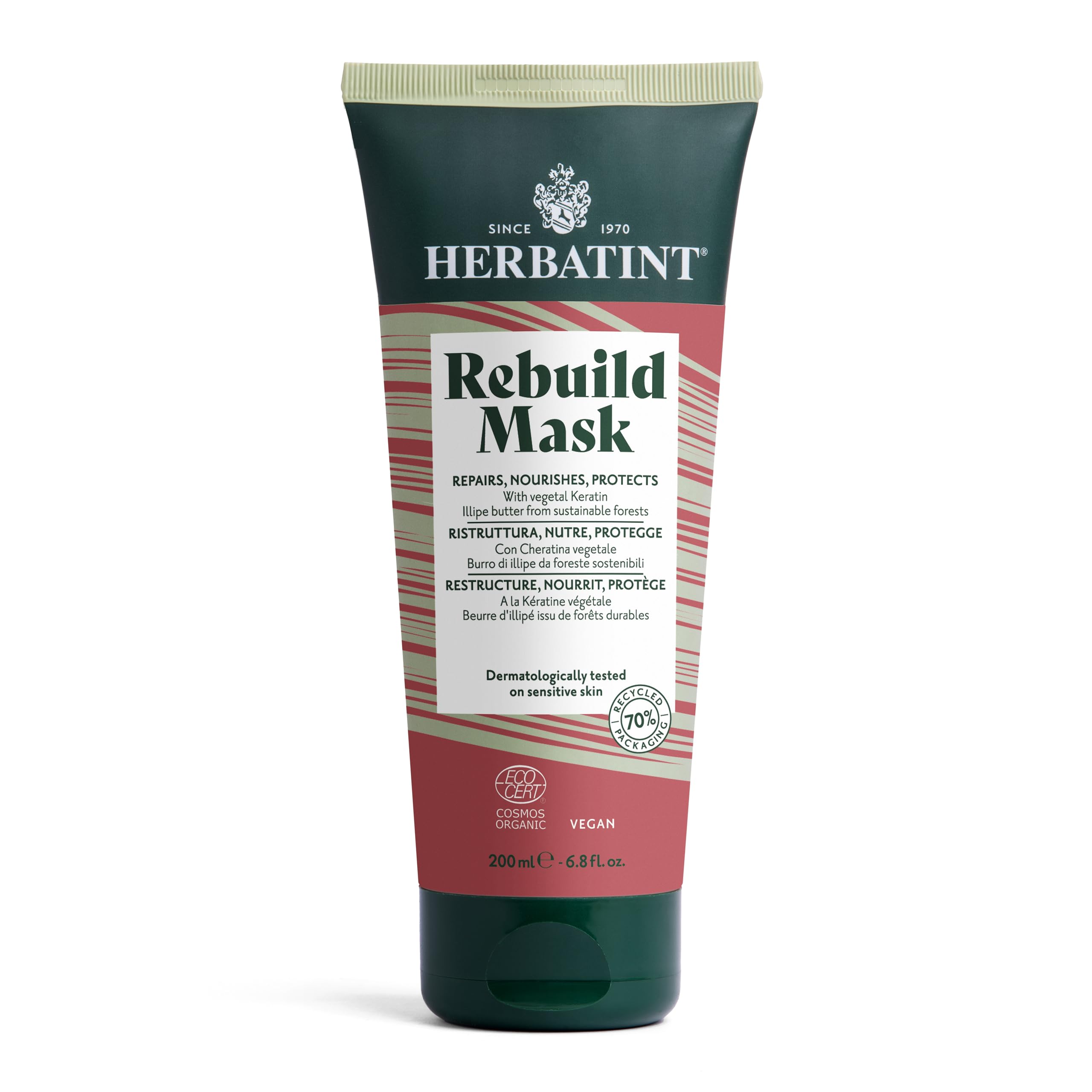 Herbatint Rebuild Mask Mascarilla Reestructurante Bio - 200 ml | Nutre, Repara y Protege el Cabello Dañado o Estresado, 99% Ingredientes Naturales | Fórmula Exclusiva con Queratina Vegetal, Vegano