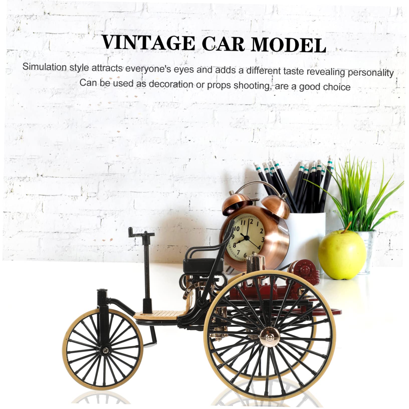 TOYANDONA Vintage Tricycle Model Decor, 1:12 Scale Alloy Tricycle Ornament, Black, Desktop Decoration, Collectible present, 6.69 X 4.13 X 3.34 Inches