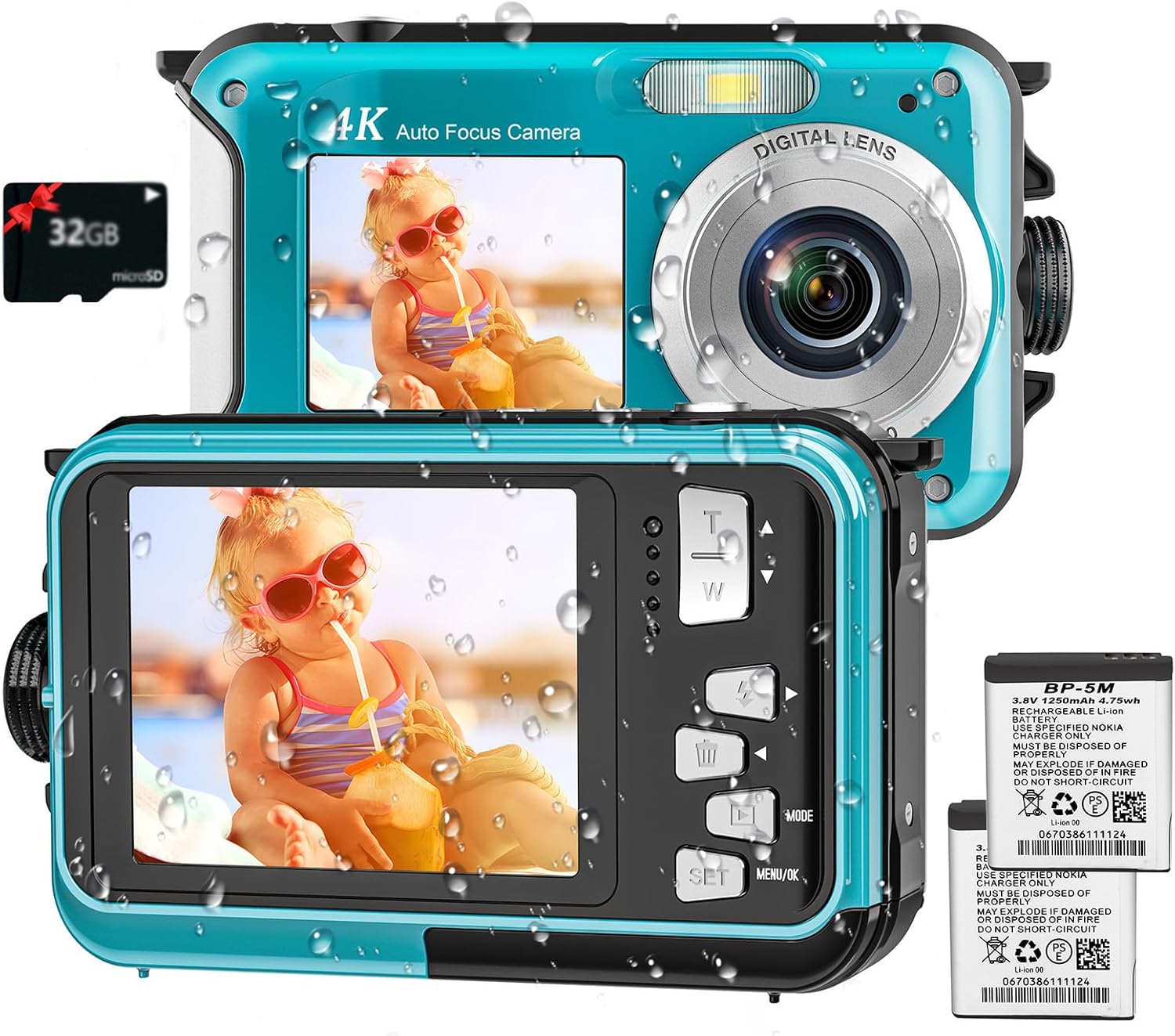 4K Underwater Camera 16FT Waterproof Camera with 32GB Card and an Additional Spare Battery