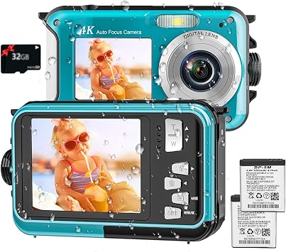 4K Underwater Camera 16FT Waterproof Camera with 32GB Card and an Additional Spare Battery