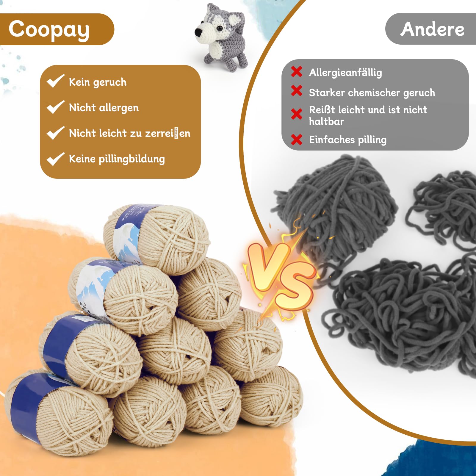 Coopay Laine Pour Crochet, 225 G (5 X 45 G) De Fil Doux, 5 Pelotes Faiding Pour Tricot Et Débutants, Super Douce