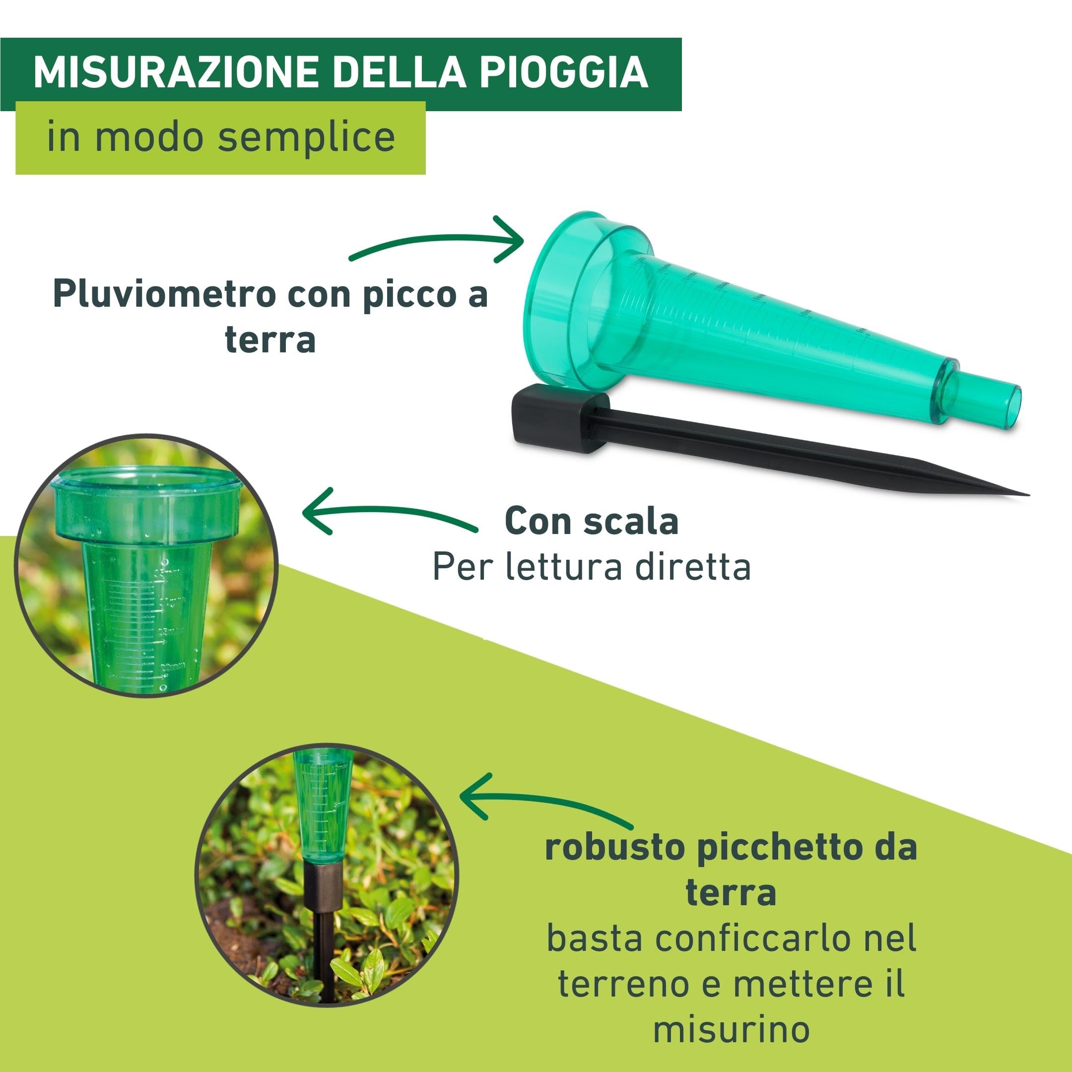 Pluviometro Windhager Con Picchetto 22 Cm - Misuratore Pioggia Da Giardino Italiano - Foto 3