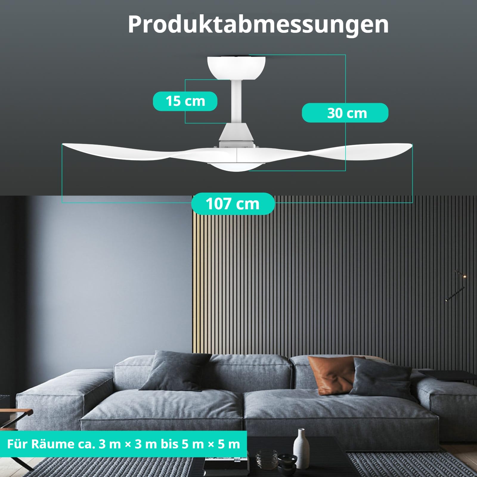 ocioc Deckenventilator mit Beleuchtung und Fernbedienung Große, LED Dimmbar, Ø107 cm, Weiß, Moderne Geräuscharm Lüfterlicht für Wohnzimmer, Schlafzimmer, Leise DC Motor, 6 Geschwindigkeiten, Timer