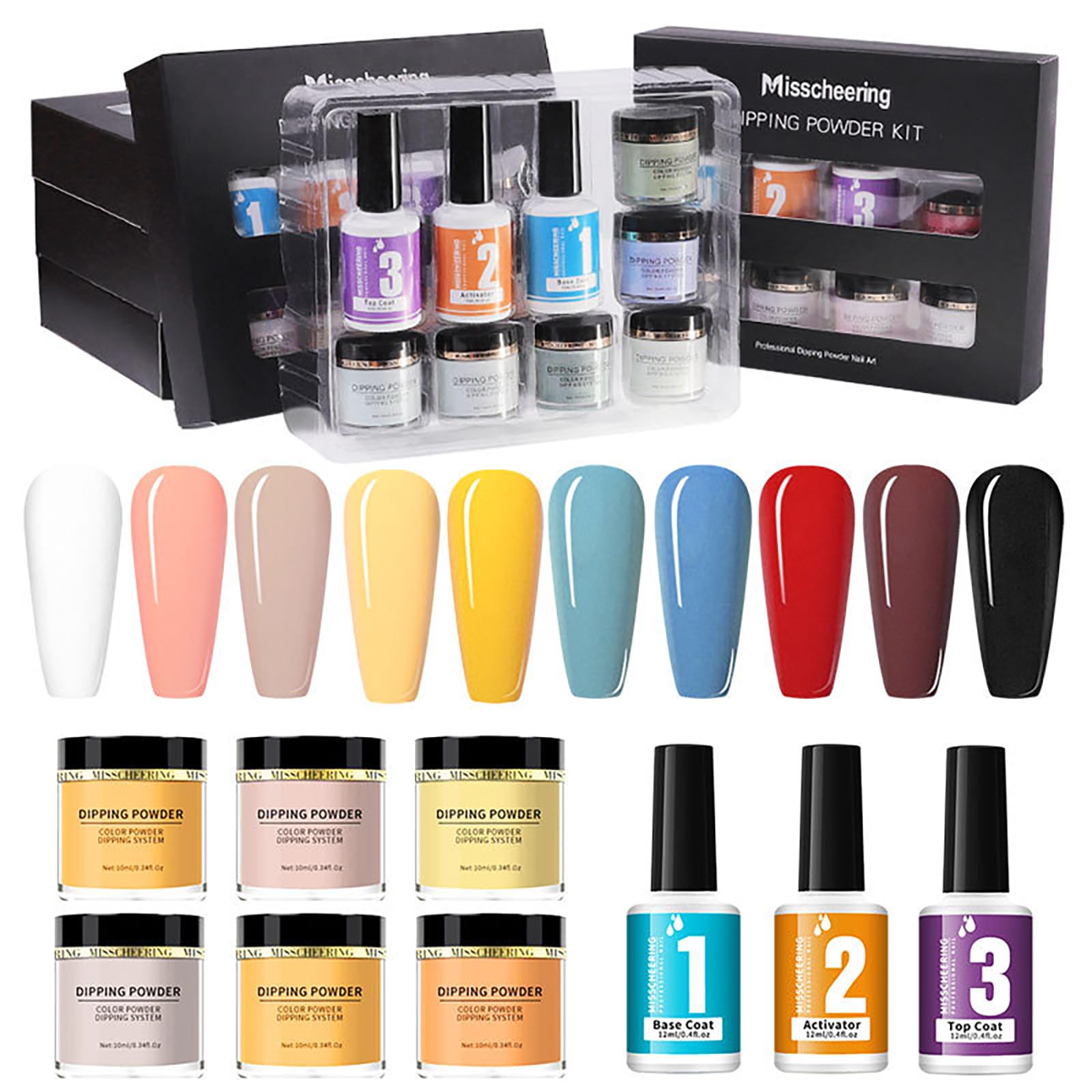 6 Colores Kit de Polvo de Inmersión de Uñas, con Capa Base, Capa Top, Cepillo para Polvo, para Arte de Uñas Francesa Manicura DIY Salon Kit, Regalo para Niñas y Mujeres, #002