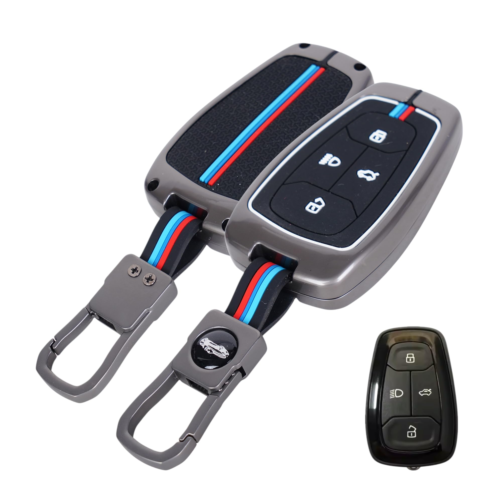 AutoThrill Premium Metal Key Cover Compatible with Tata Harrier | Safari | Nexon | Altroz | Tigor | EV | Punch | Tiago EV Electric - 4 Button Smart Key Only (Black)-image-45