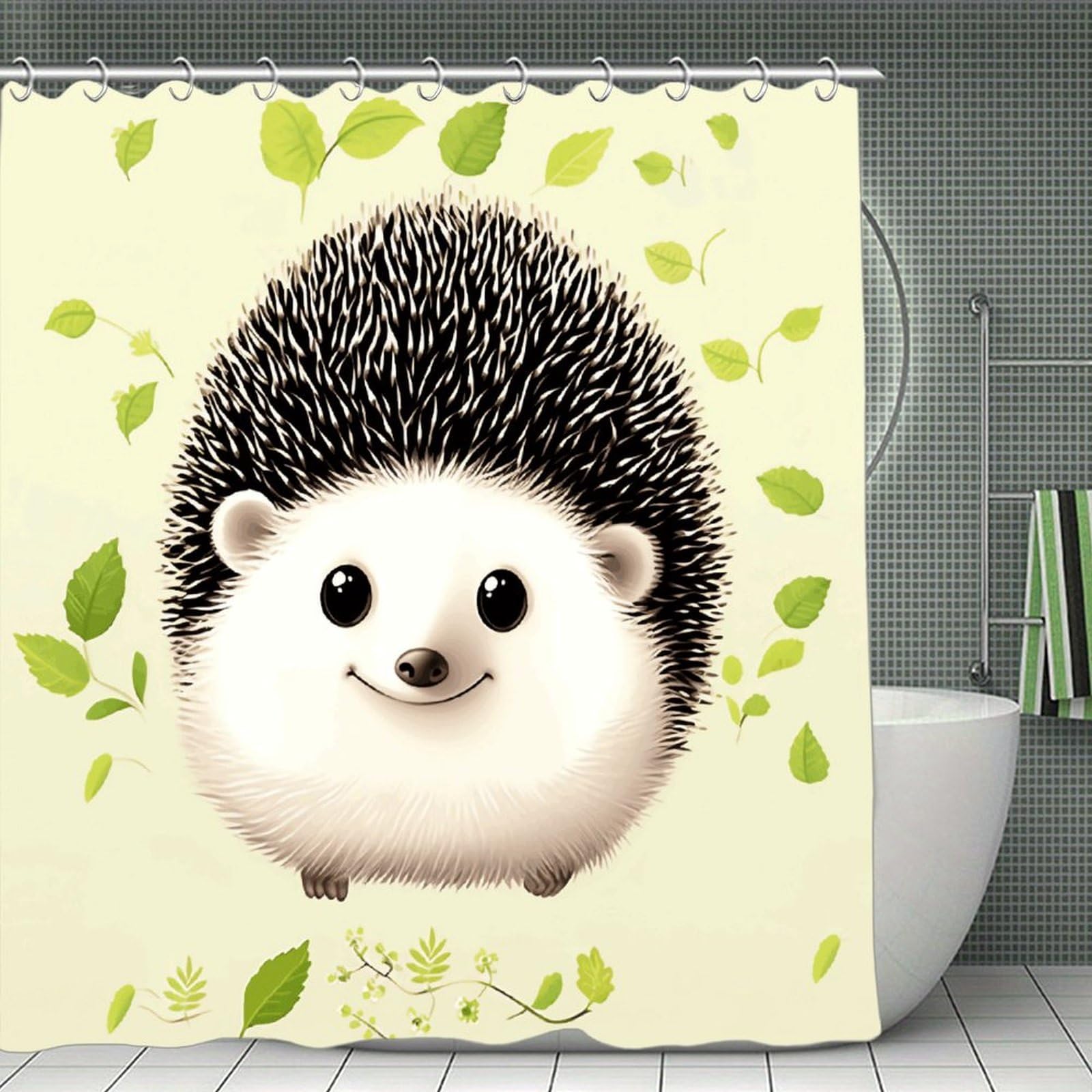 VstaDank Cute Hedgehog Shower Curtain Waterproof Bathroom Curtain with Hooks Luxury Weighted Bath Curtains for Bathtubs Showers Room Dividers Decorative Shower Curtains 71x71 in