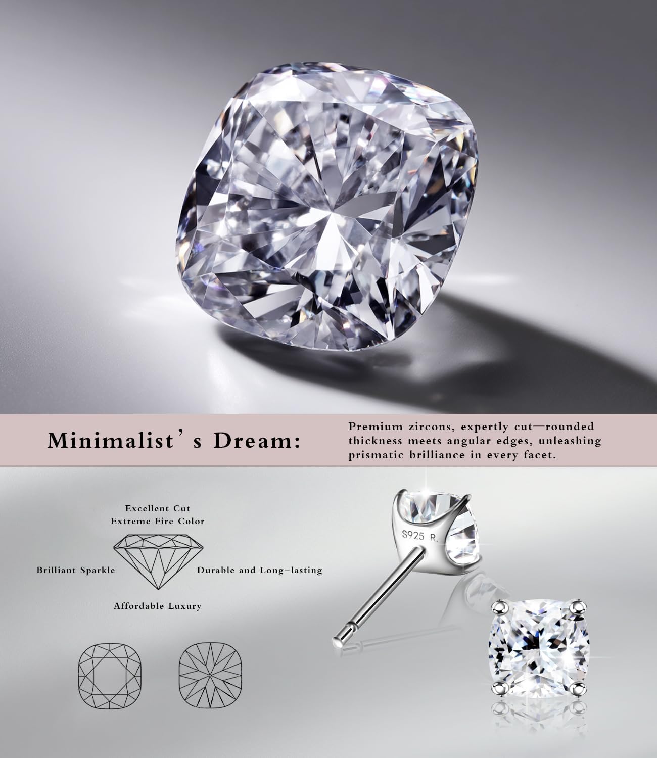 "STUNNING FLAME" Trillion-cut/Cushion-cut/Emerald-cut/Marquise-cut ... 18K White Gold Plated Sterling Silver Cubic Zirconia Simulated Diamond Stud Earrings for Women - Image 9