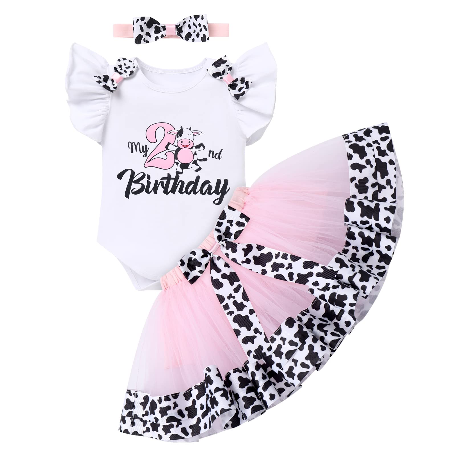 IBTOM CASTLE Bebé Niña Conjunto Cumpleaños 1 Año/2 Año/3 Año Disfraces de Animales de Granja Vestido Estampado de Bebé Niña + Tul Tutu Falda + Diadema con Pajarita Princesa Partido Vestido