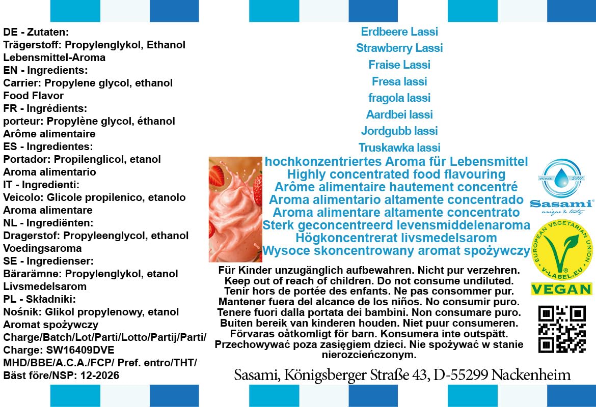 Fresa lassi aroma concentrado - Vegano - Sasami - 100ml