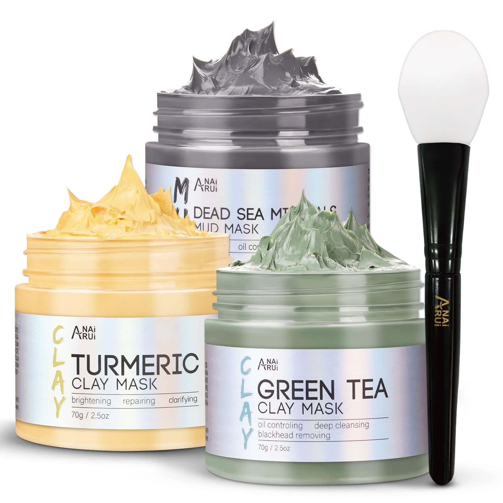 ANAI RUI 3 Pcs Face Mask Set - Turmeric Clay Mask - Green Tea Face Mask - Dead Sea Mud Mask for Oily Skin, Blackheads &  — beauty deal on Shopping With Noya