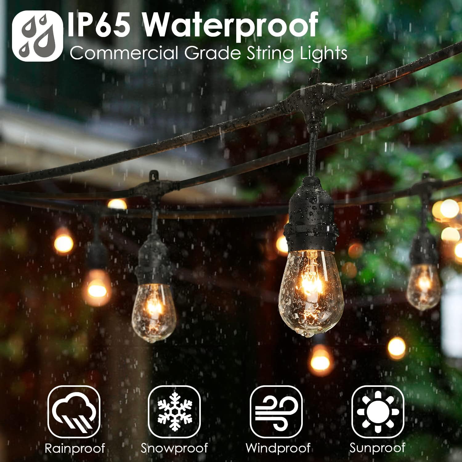Mlambert 48Ft Outdoor Bistro String Lights for Patio, Waterproof Vintage Dimmable 11W Edison Bulbs, Hanging Commercial Grade Lights String for Cafe Backyard Pergola Wedding, 2200K Warm White, Black