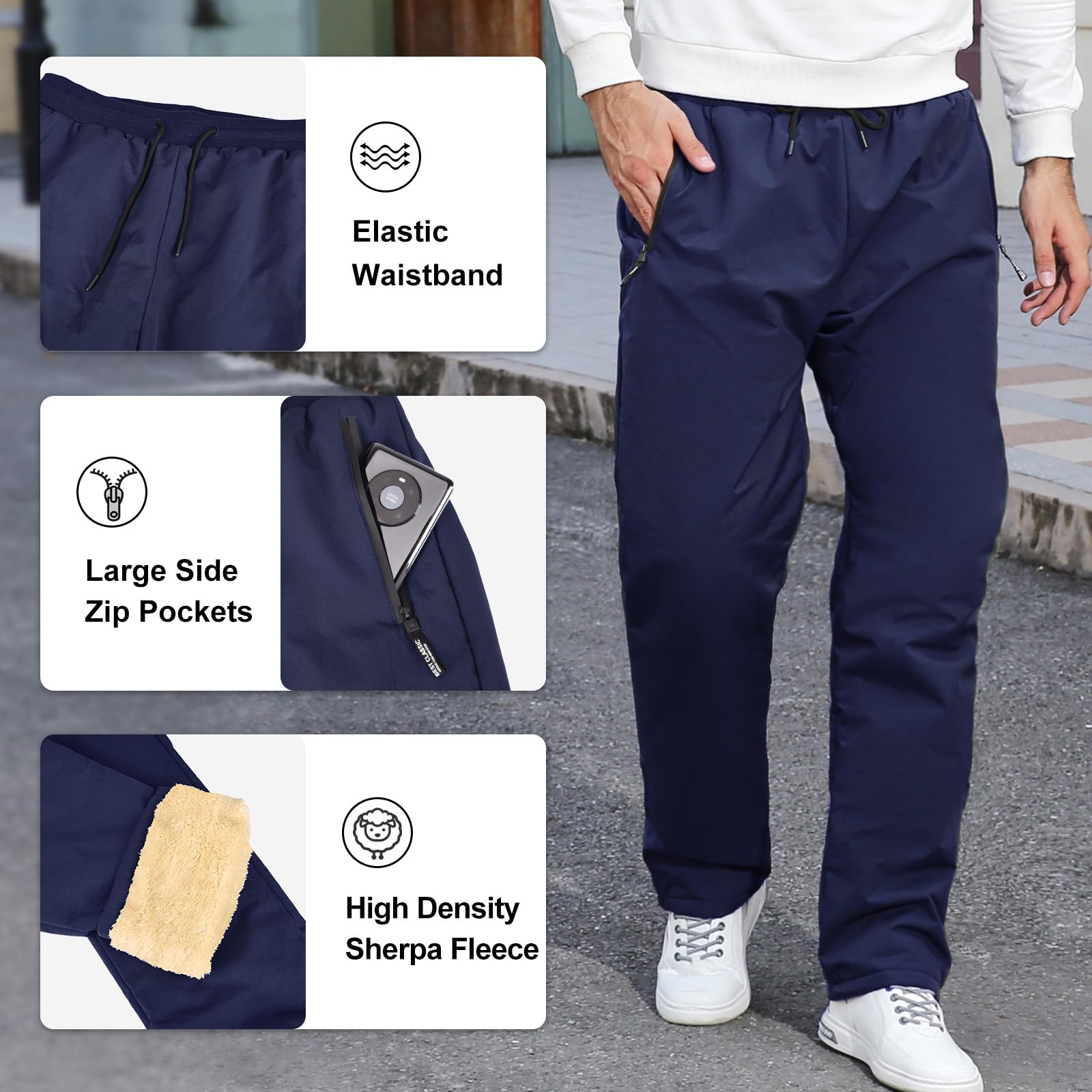 UMIPUBO Pantaloni da Jogging Uomo Foderato in Pile Pantaloni Tuta Invernali Jogger Sportivi Termici Lunghi Pantaloni con Tasche Caldo Elastico Vita con Coulisse Trousers Fitness Corsa Sci