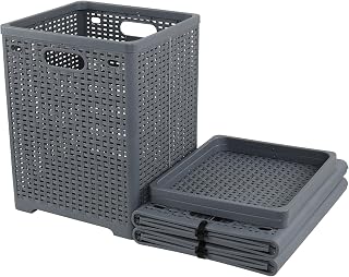46 L Collapsible Plastic Laundry Basket, 3 Pack, Grey | Dirty Clothes Hamper with Fixed Frame
