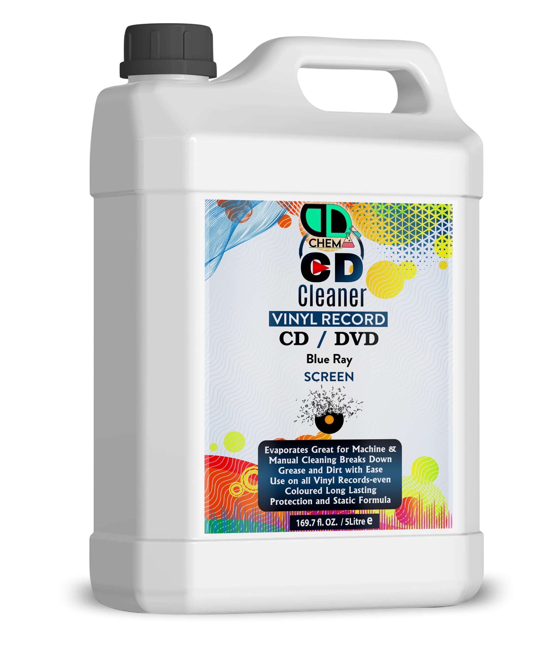 Vinyl LP Record Cleaner Solution | Antistatic Fluid with Supersoft Microfibre Cleaning Cloth | Removes Dirt, Dust & Fingerprints (5 Litre)