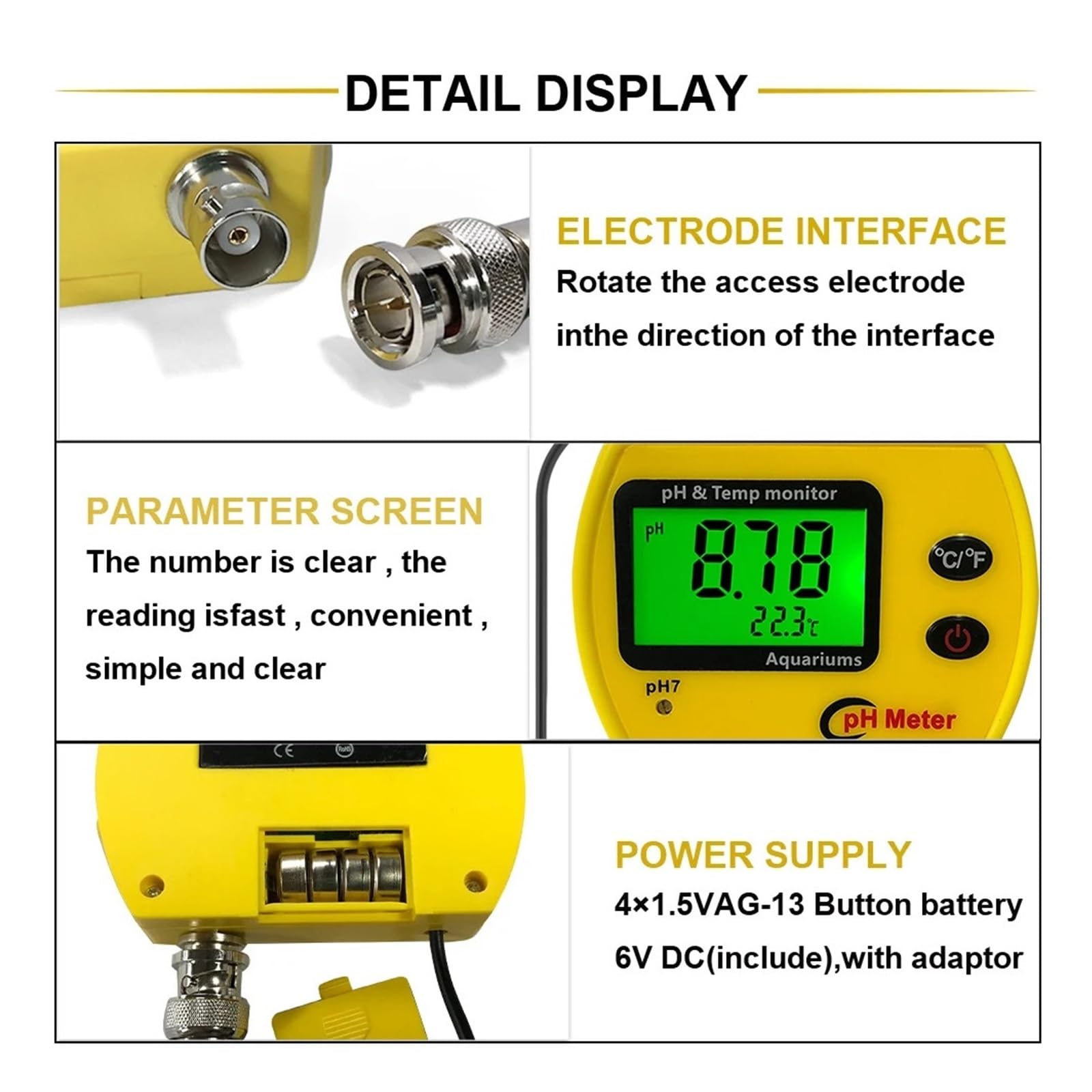 Misuratore PH con Retroilluminazione Online PH-991 Tester for Acquario Monitor Temperatura Strumento Acidimetro for Acqua della Piscina del Serbatoio Rilevamento Rapido E Preciso