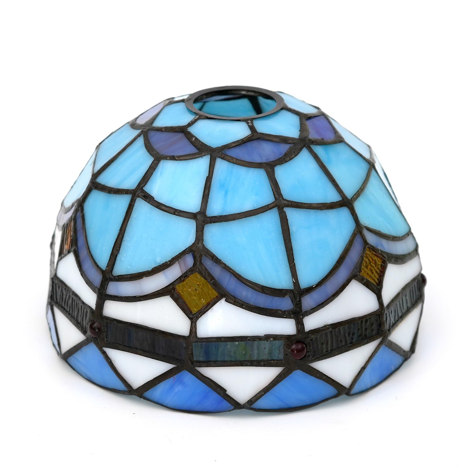 HJRegaFimu Shade Replacement 8" Mediterranean Feathers Stained Glass Lamp Handmade Vintage Lampshades Accessories Fit For Table Pendant Light Floor Lamps