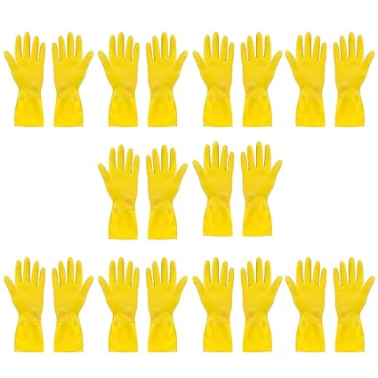 See Inside Reusable Household Cleaning Gloves Home, Kitchen, Gardening, Dish Washing, Bathroom, Toilet -Acid Oil, Long Sleeve Rubber Gloves (Pack of 10)